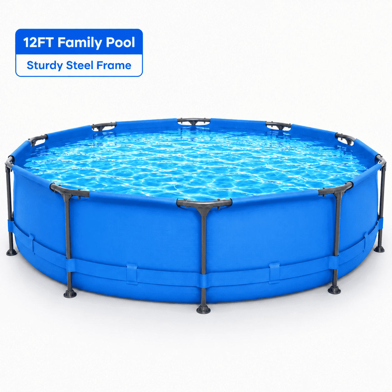 Seizeen Above Ground Swimming Pools, Large Round Frame Outdoor Pool w/Sturdy Iron Support for Backyard, Patio & Garden, Easy Setup Family Pool for Kids and Adults Summer Water Fun