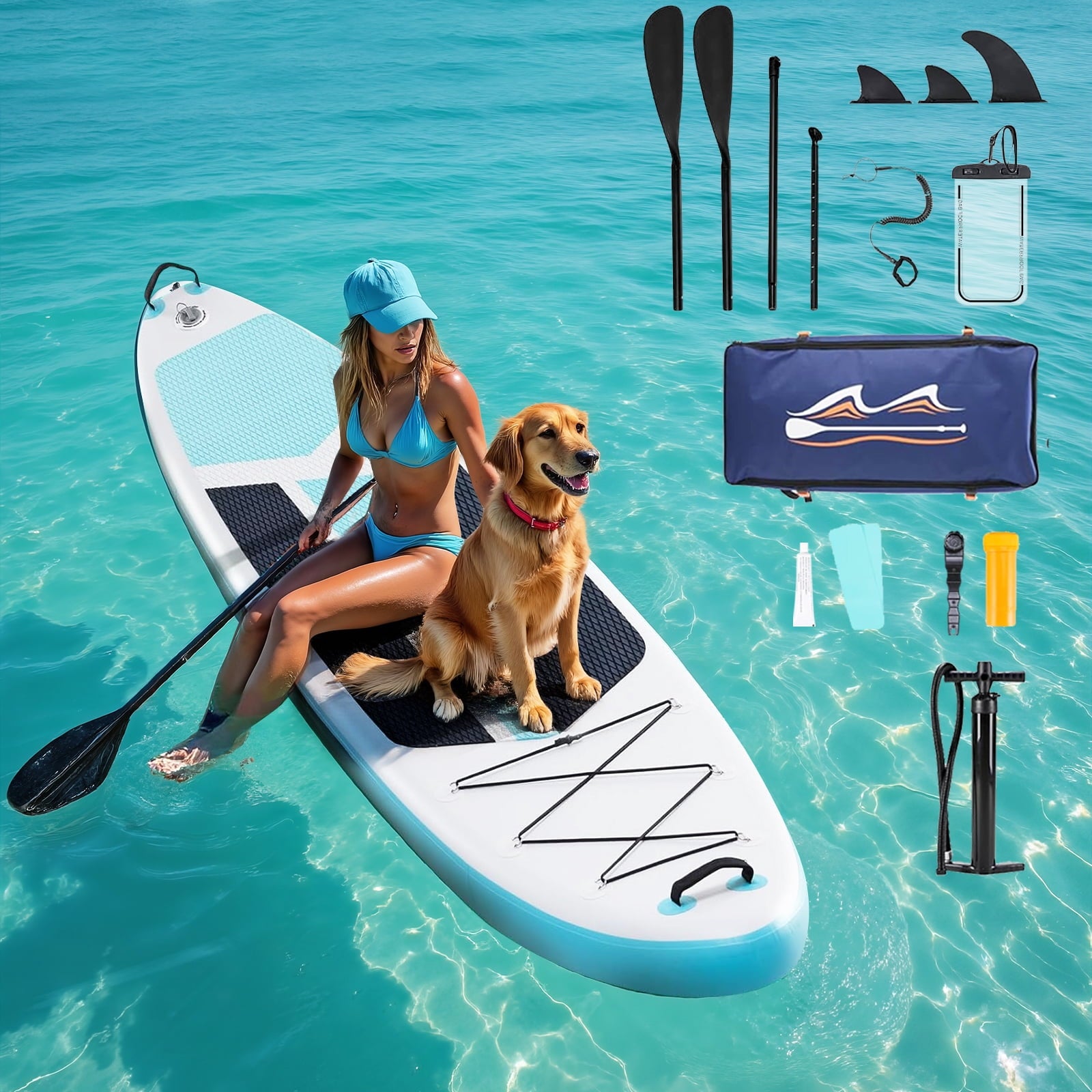 TINKLE WELL Inflatable Stand Up Paddle Board (SUP) Kit, Ultra-Stable Wide Design w/Non-Slip Deck & 2-in-1 Adjustable Paddle, Complete Set for Beginners/Experts, Youth & Adults, Organe