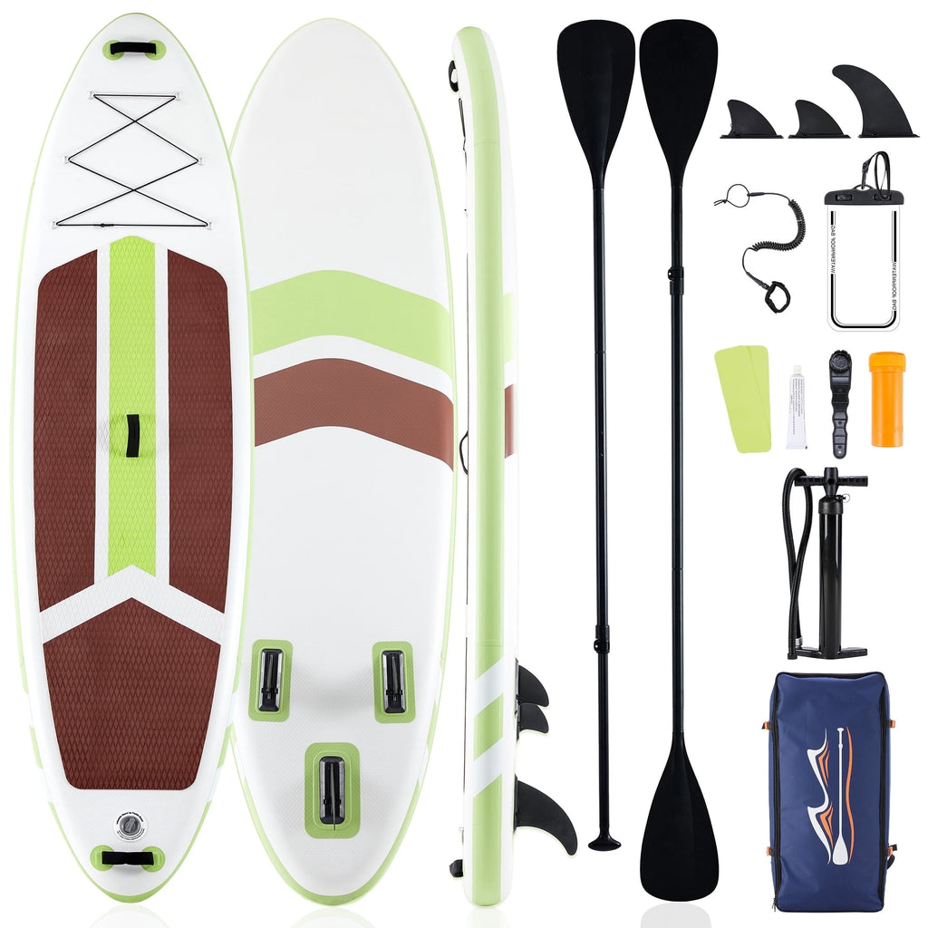 ZUNMOS 10.5ft Inflatable Stand Up Paddle Board, Non-Slip Deck, Complete SUP Accessories Set for All Skill Levels, Brown and Green