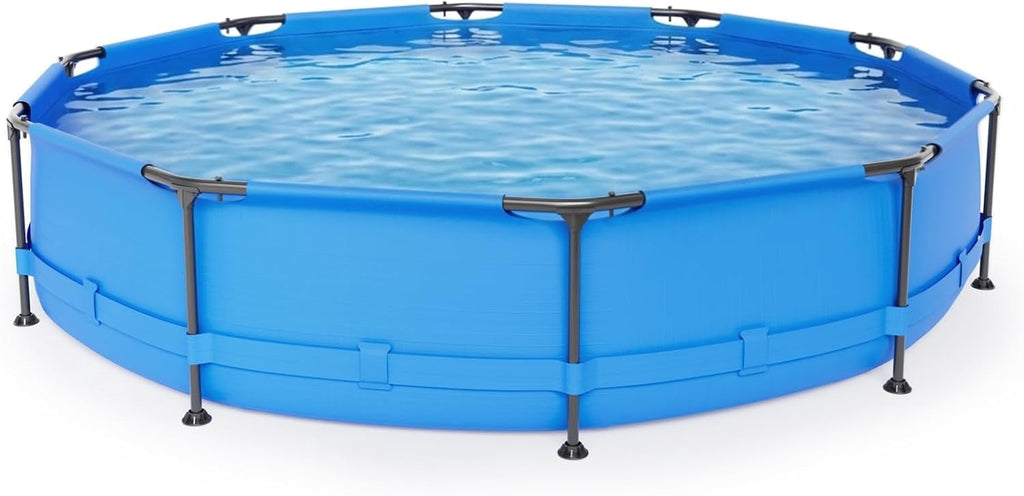 Zimtown 12ft x 30in Round Above Ground Pool, Blue Heavy-Duty Metal Frame Backyard Swimming Pool