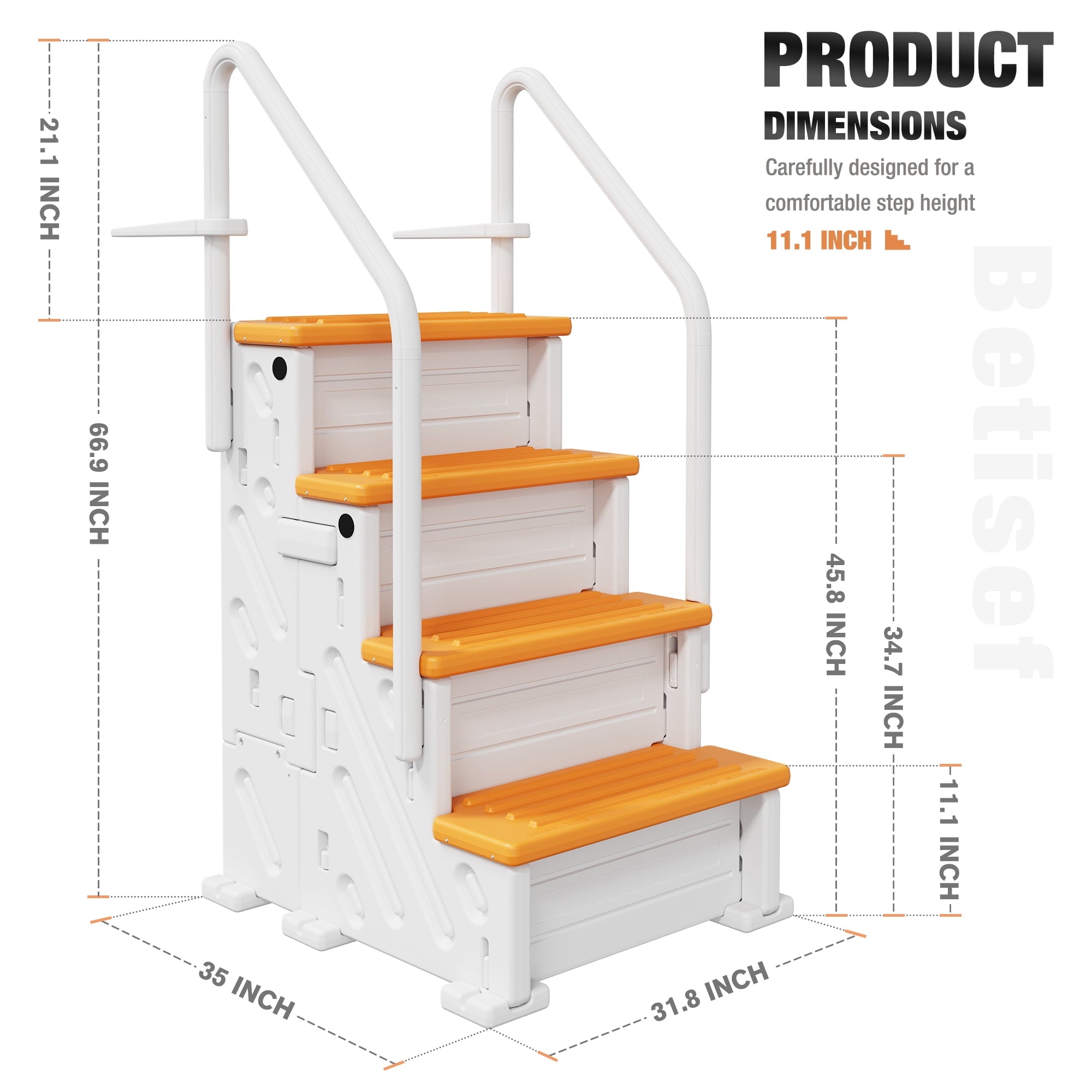 Betisef Pool Ladder above Ground, Heavy Duty 4-Step Pool Ladder with Dual Handrails and Non-Slip Steps, 500 LBS Load Capacity, for 46-58 Inch
