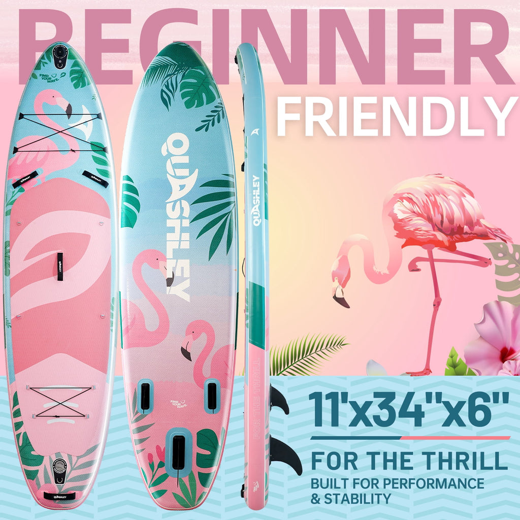 Quashley Inflatable Paddle Board 11' x 34 Wide All-Around SUP with Paddle, Pump, Backpack & Leash