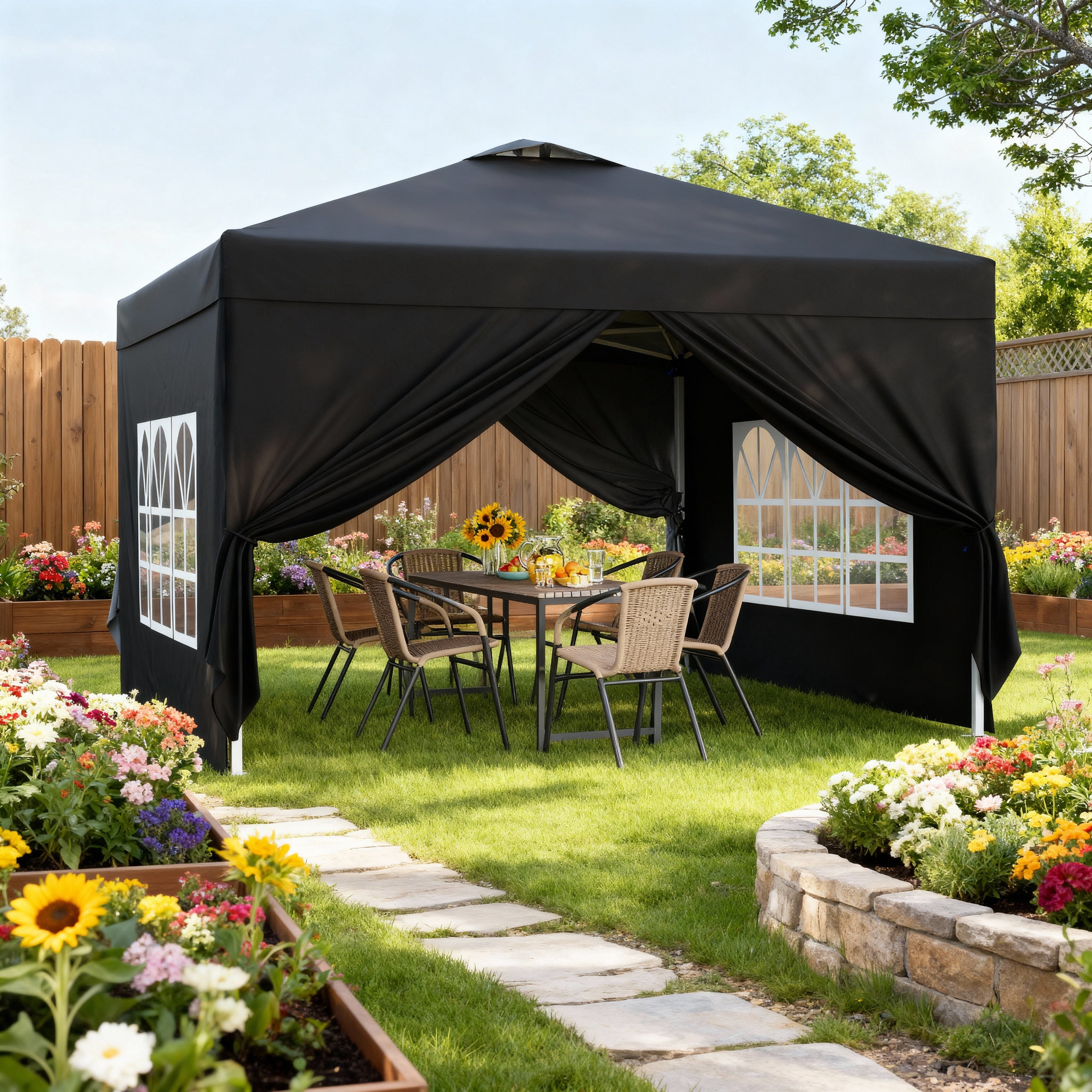 10x10 Pop-Up Canopy Tent with Removable Walls, 3 Height Adjustable Easy Set up Portable Gazebo, For Camping, White