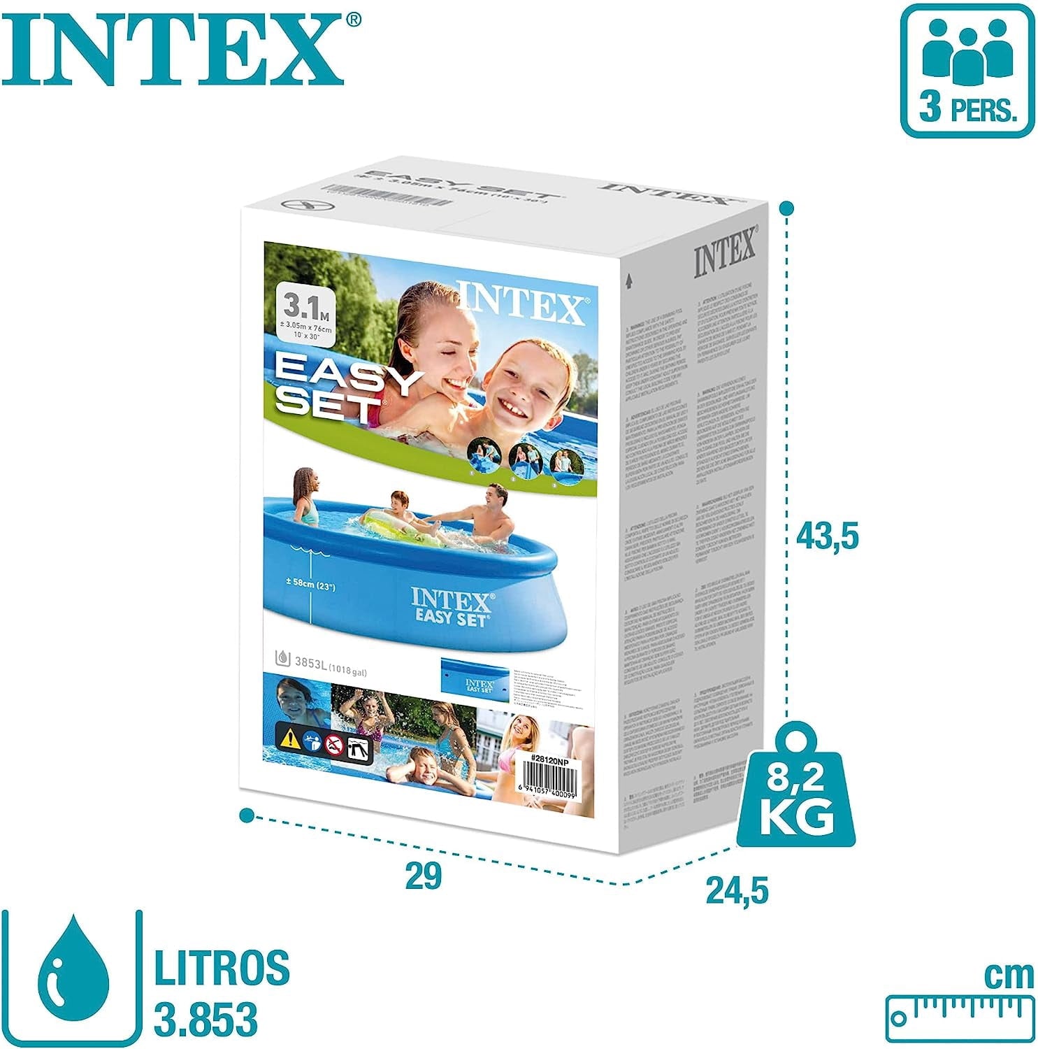 Intex 10ft Round Easy Set Above Ground Swimming Pool for Kids & Families, Inflatable Ring Outdoor Backyard Pool, Quick Setup Summer Water Fun Pool, 30in Deep (28120EH)