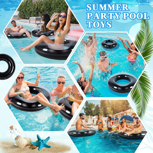 6 Pcs Inflatable Pool Floats 35 Inches Swim Tube Bulk for Adults Swimming Ring Pool Floaties for Beach Party Decorations Women and Men River Lake Summer Vacation Holiday (Black)