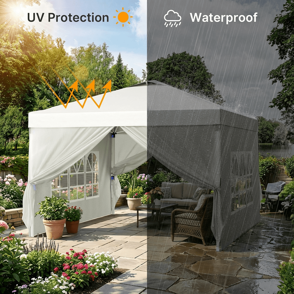 10x10 Pop-Up Canopy Tent with Removable Walls, 3 Height Adjustable Easy Set up Portable Gazebo, For Camping, White