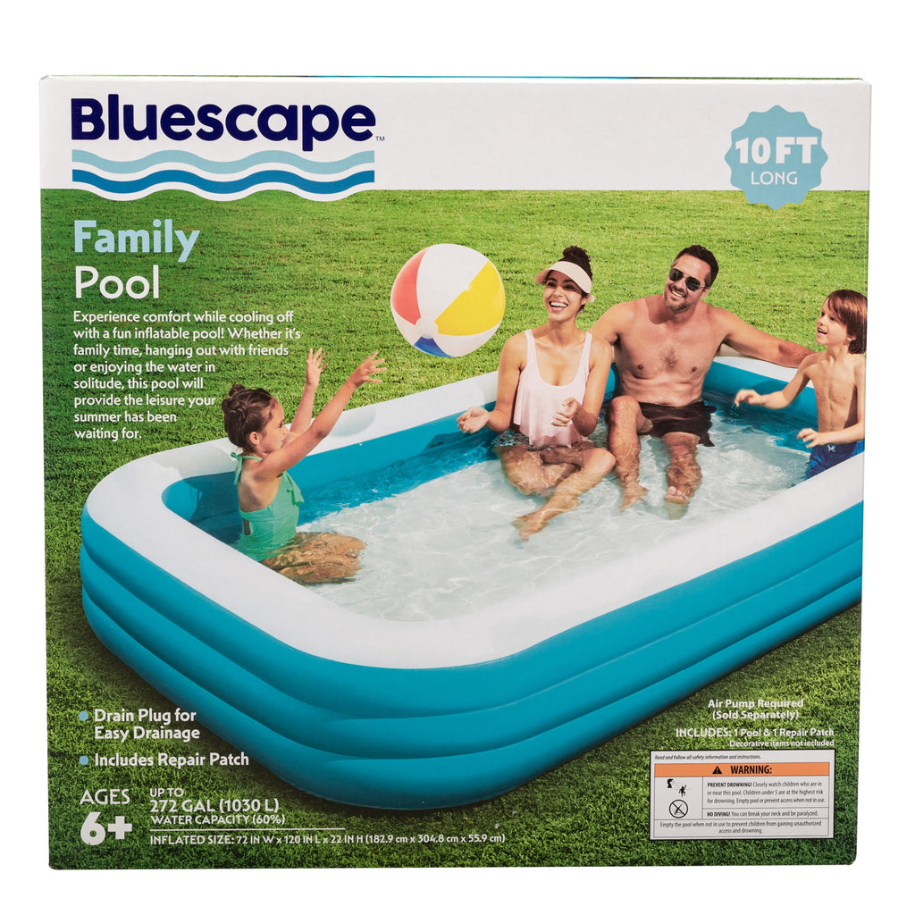 Bluescape 10ft Rectangular Family Inflatable Swimming Pool for Ages 6 and Up