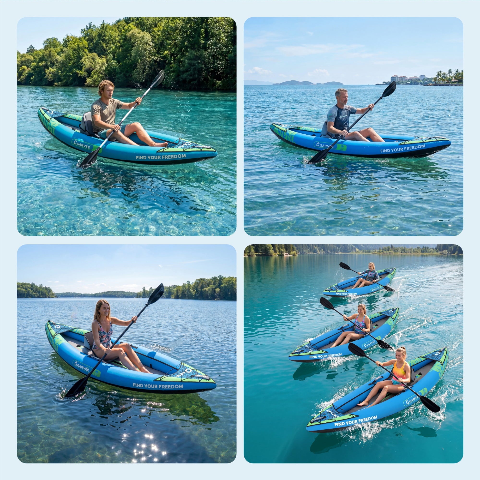 Garvee Inflatable Kayak Set for 1 Person, 118 x 36 x 16, Blue