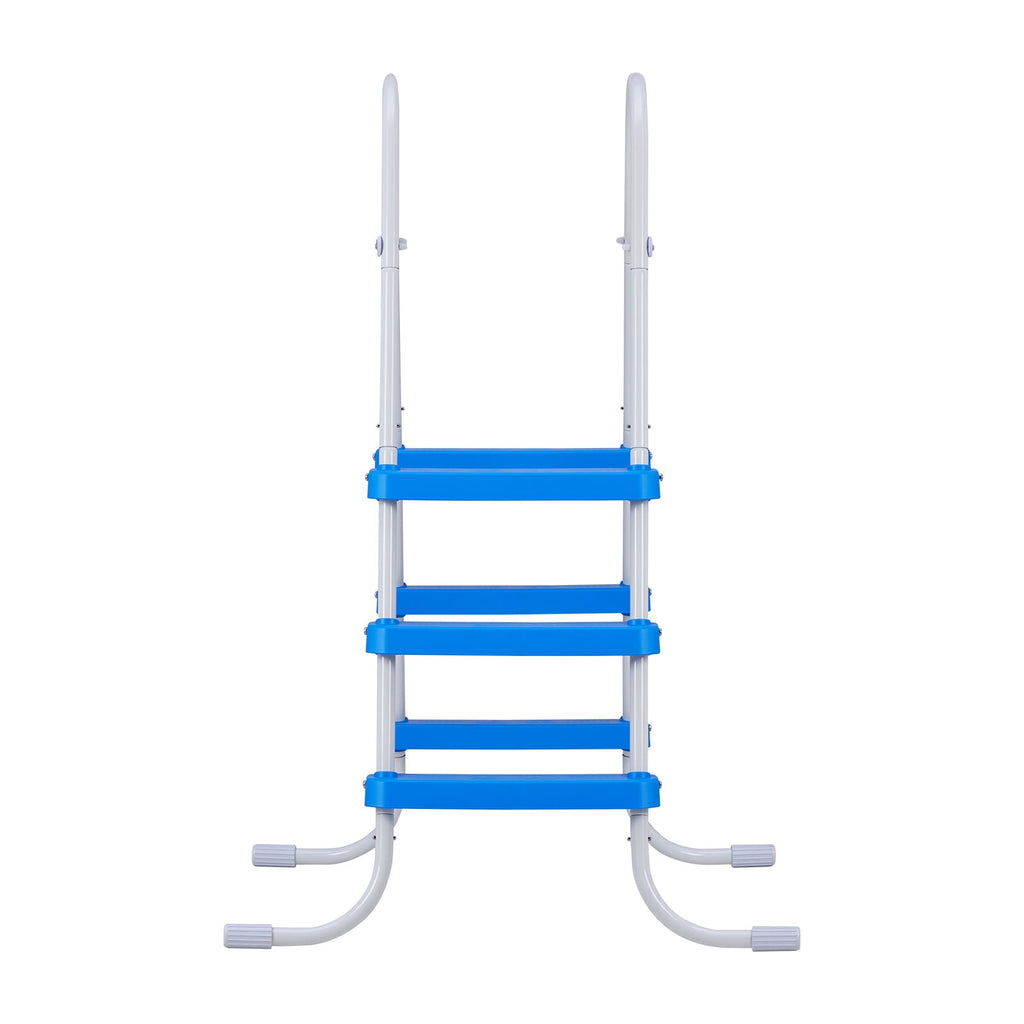 KFFKFF 4-Step Steel A-Frame Pool Ladder for Above-Ground Pools, Designed for 48-Inch Walls, 300 lbs Weight Capacity, Non-Slip Wide Steps, Easy Assembly, Gray and White