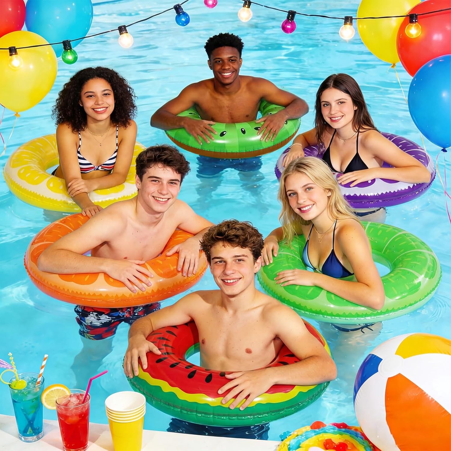 Inflatable Pool Tubes for Adults 30 inch Swim Pool Floats Inflatable Floats Rings Swim Luau Party Colorful Swimming Ring Hawaii Summer Beach Toys for Swimming Party