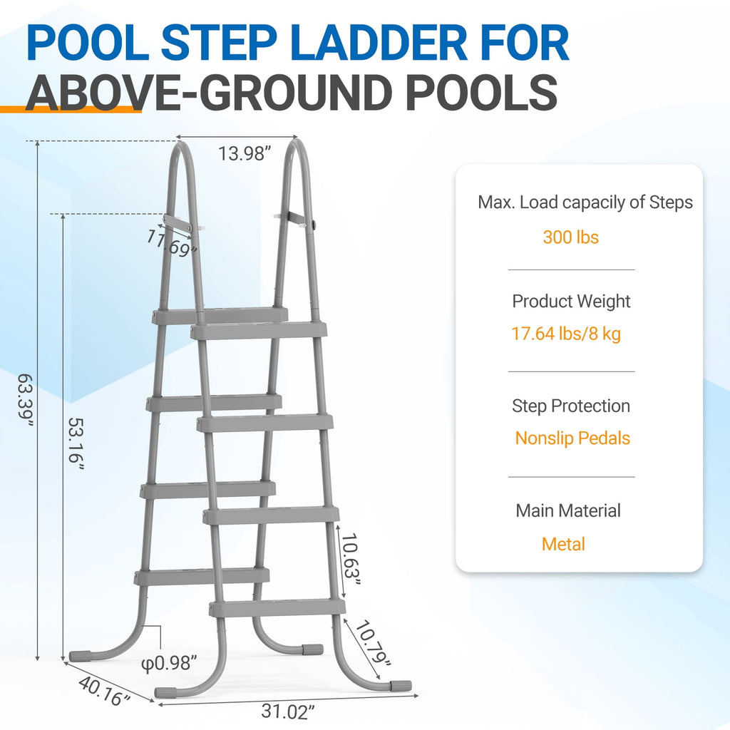 Ktaxon 52 4Step Steel Frame Above Ground Swimming Pool Ladder,Heavy Duty Double Sided Removable Pool Steps with Ladder Escape