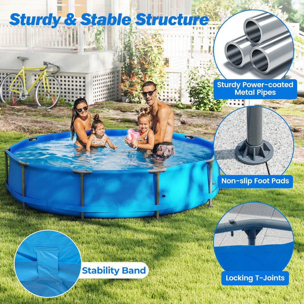 Costway 1617 Gal Outdoor Family Swimming Pool with Metal Frame Multi-layer PVC Fabric