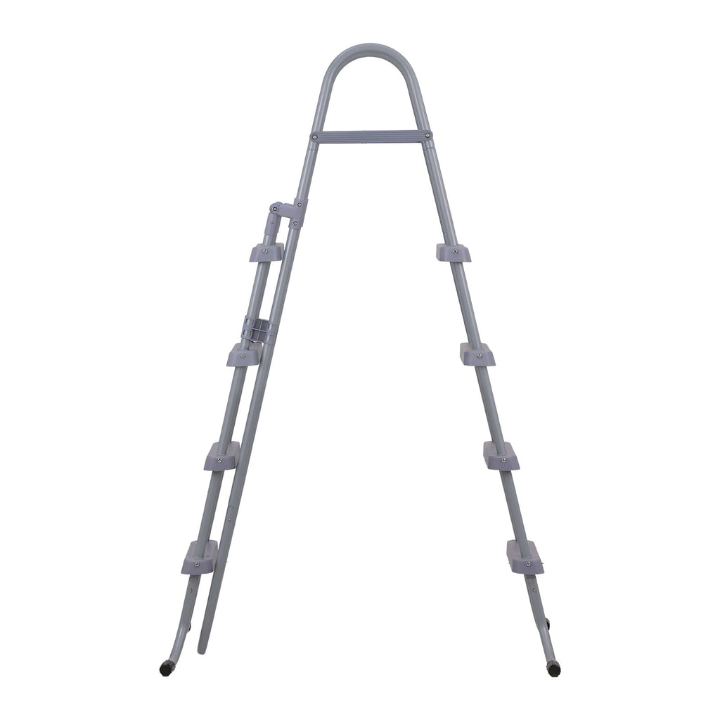 KFFKFF 4-Step Steel A-Frame Pool Ladder for Above-Ground Pools, Designed for 48-Inch Walls, 300 lbs Weight Capacity, Non-Slip Wide Steps, Easy Assembly, Gray and White