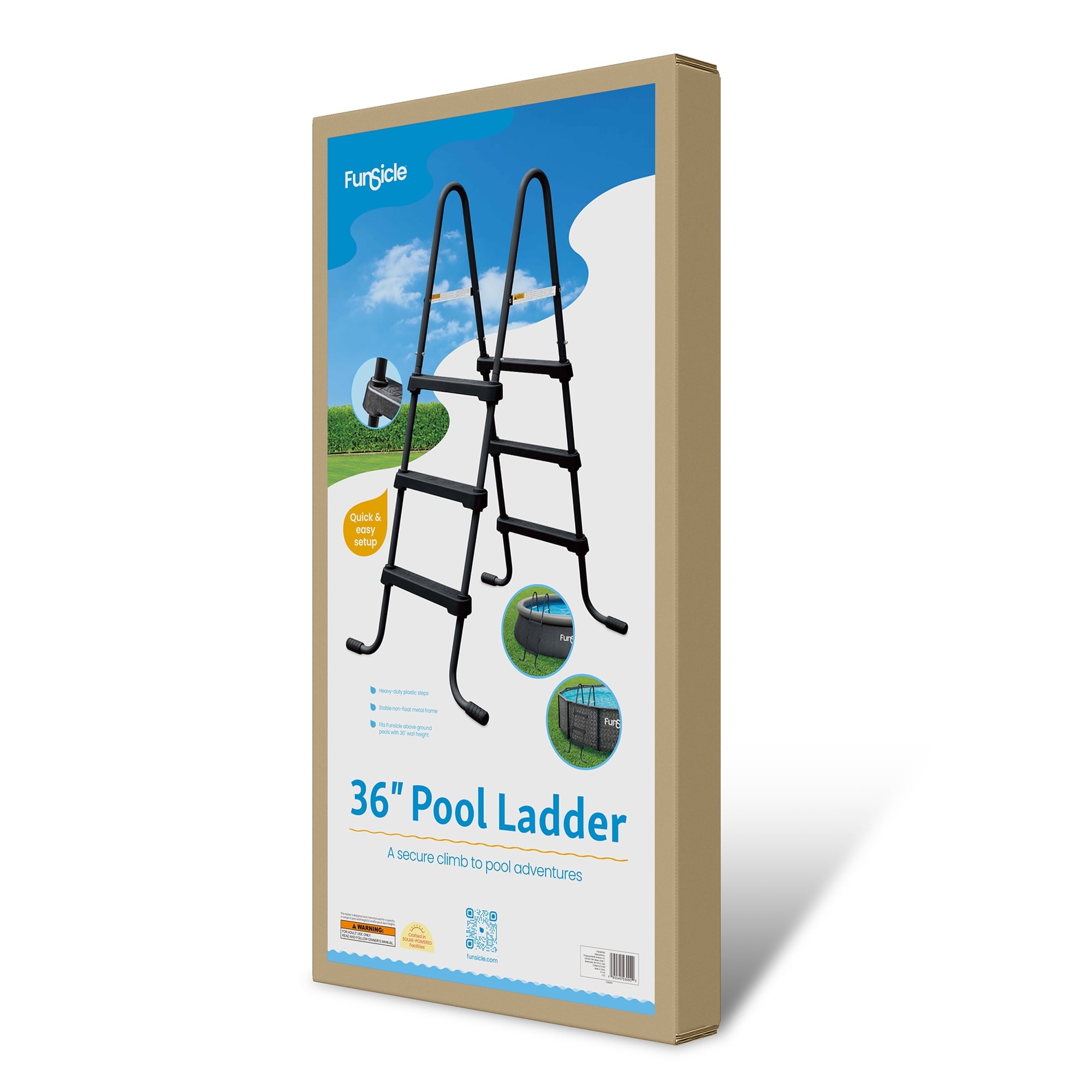 Funsicle 36 Inch SureStep 3 Stair Outdoor Above-Ground Swimming Pool Ladder, Blue & White