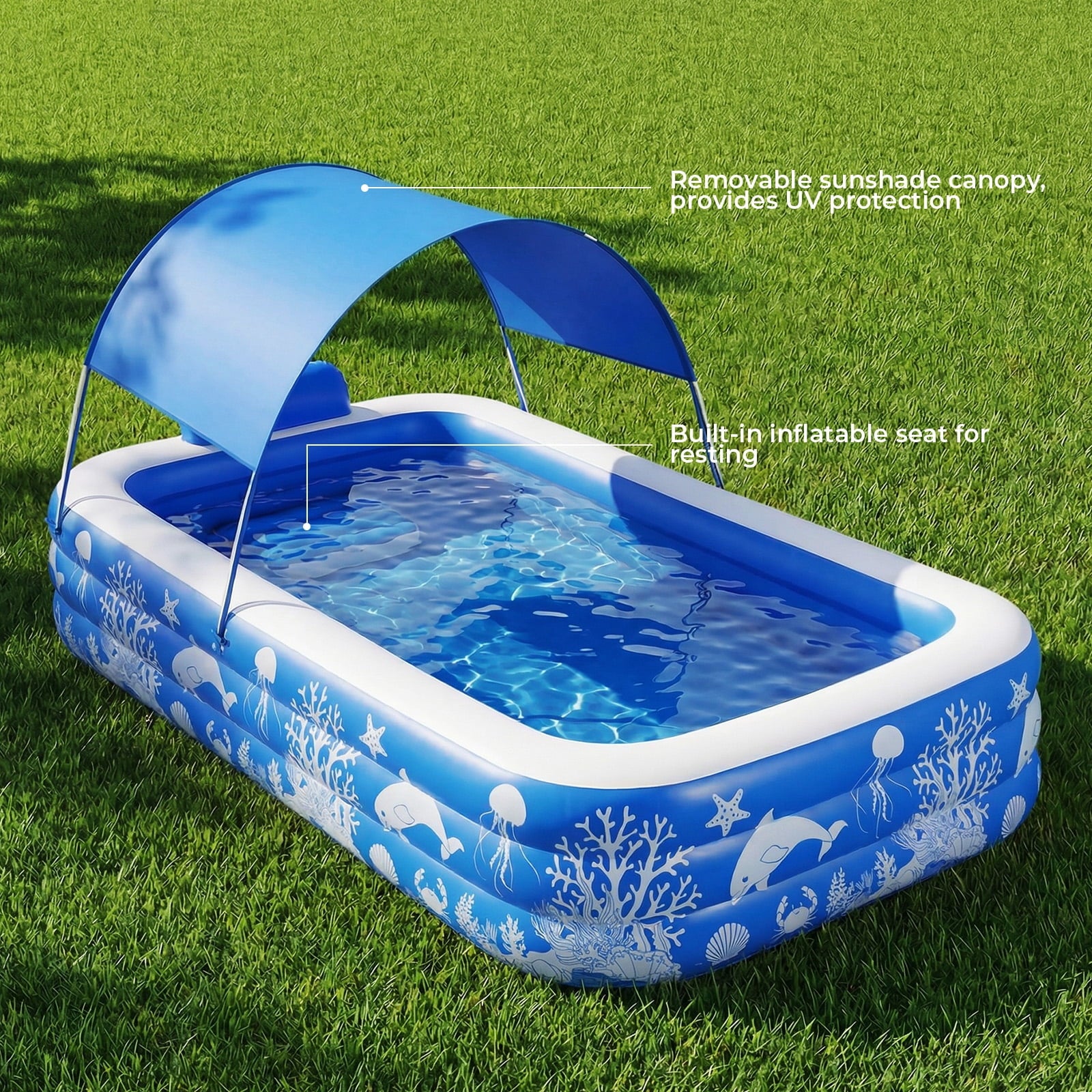 Inflatable Pool, 120 X 67 X 22 Family Swimming Pool, Oversized Thickened Kiddie Pool for Outdoor, Garden, Backyard, Blue