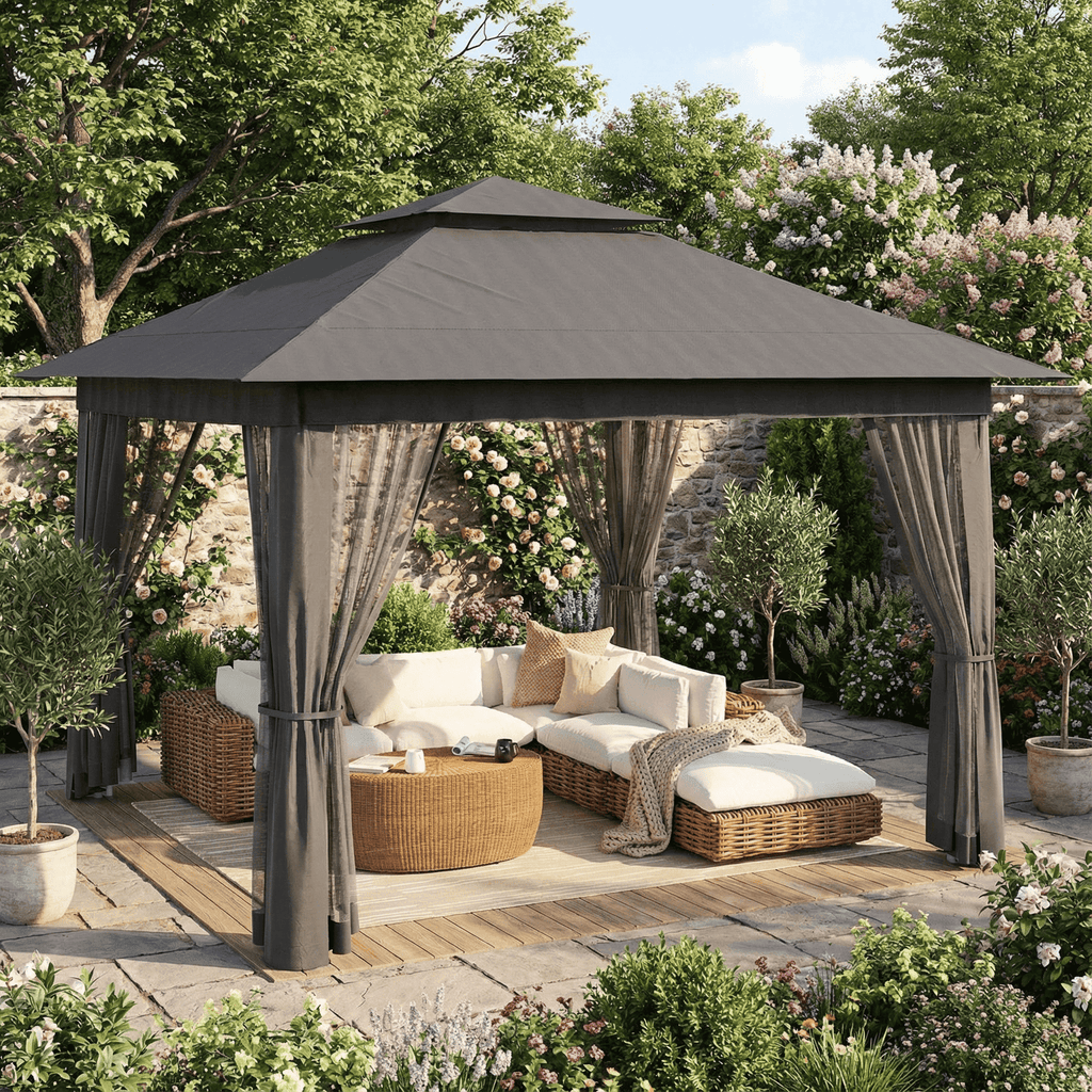 10x10 Pop-Up Canopy Tent with Removable Walls, 3 Height Adjustable Easy Set up Portable Gazebo, For Camping, White