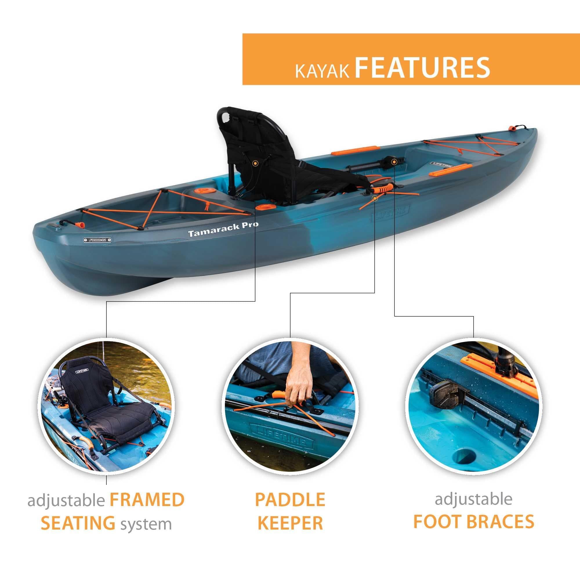 Lifetime Tamarack Pro-Comfort 10 ft 3 in Sit-On-Top Kayak with Paddle, Eclipse Fusion (91058)