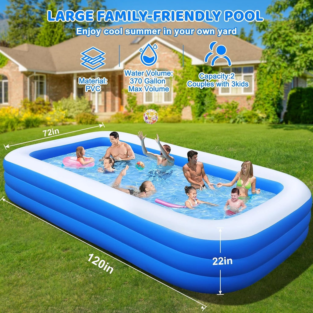 Inflatable Swimming Pool with Pump, Cuopluber 120 x 72 x 22 Large Inflatable Pool for Adults and Kids, Thickened Blow Up Pools for Outdoor, Garden, Backyard, Summer Water Party