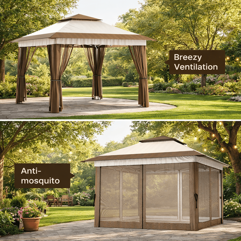 10x10 Pop-Up Canopy Tent with Removable Walls, 3 Height Adjustable Easy Set up Portable Gazebo, For Camping, White