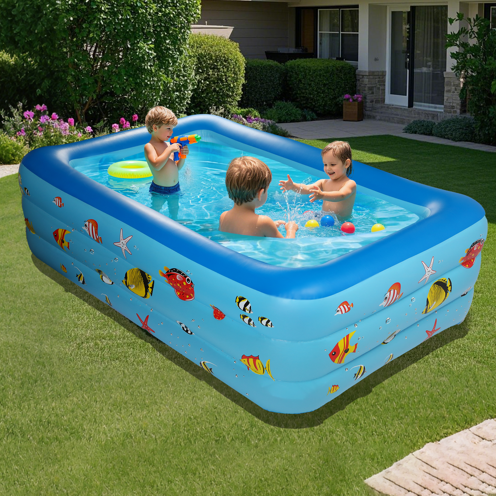 GVDV Inflatable Pool, Durable Thickened Blow up Kiddie Pool for Kids, Toddlers and Adults, BPA-Free Family Swimming Pool, 6.9 x 5 x 1.8 ft, Blue