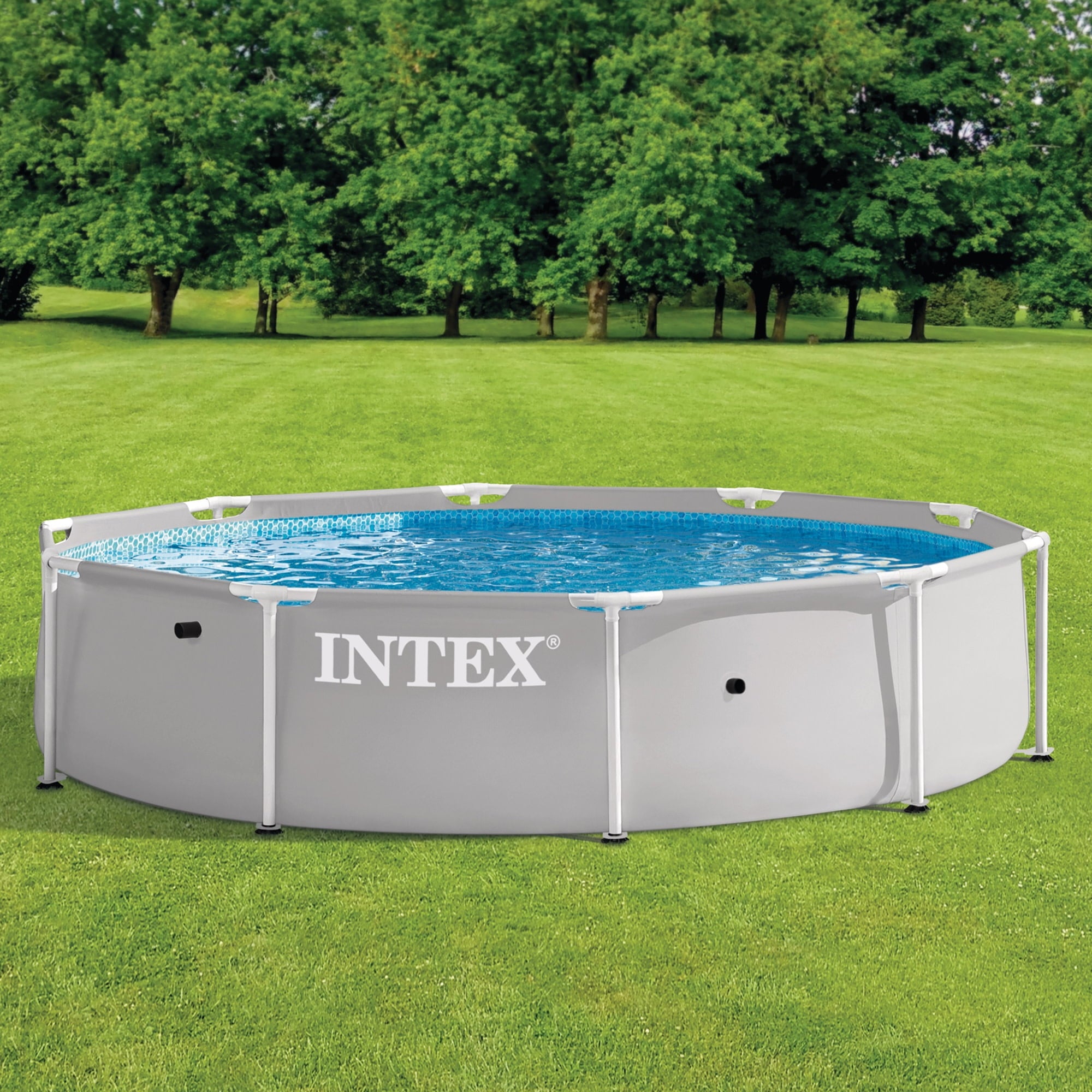 Intex: Prism Frame Premium Pool Set - 10ft x 30in, Grey, Above Ground Swimming Pool, Cartridge Filter Pump, Puncture Resistant, T-Joint Snap Assembly