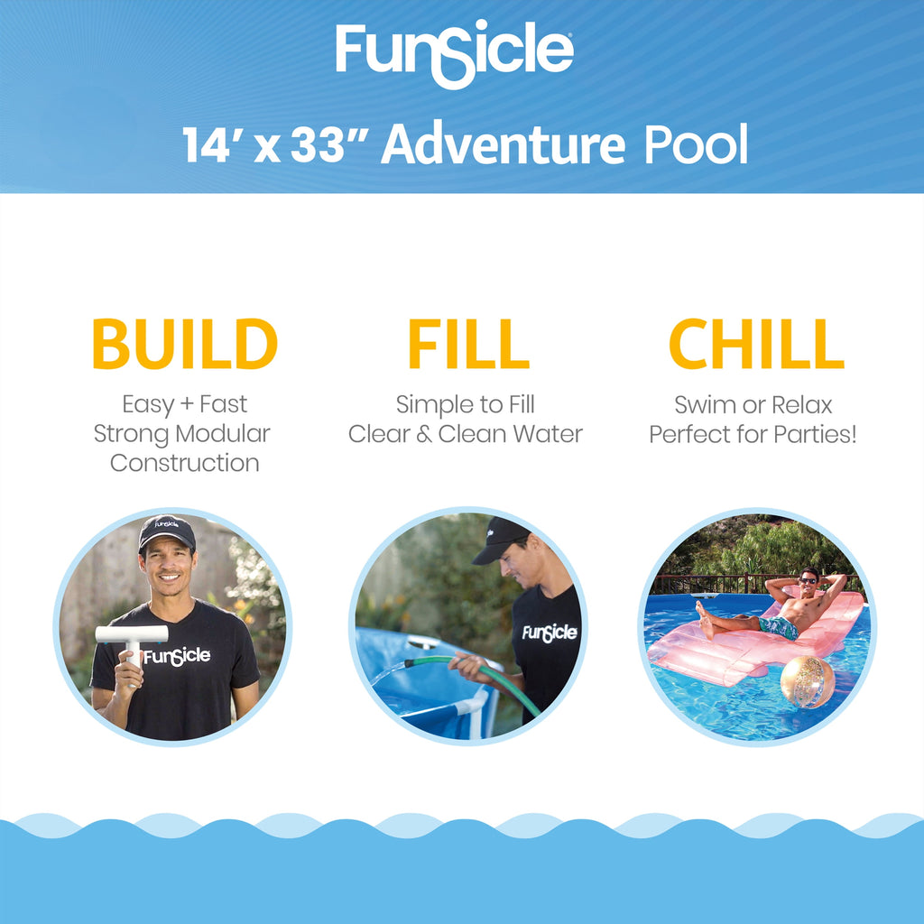 Funsicle 14ft Adventure Above Ground Metal Frame Swimming Pool, Includes FiltraBoost™ 800S Pump with AutoSkimmer, Round, Age 6 & up