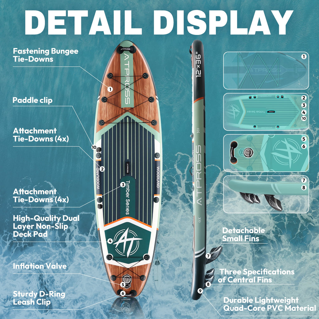 Ultifit Inflatable Paddle Board Extra Wide 500 Lbs Capacity Anti-Slip Design with SUP Accessories and Seat 12' x 36