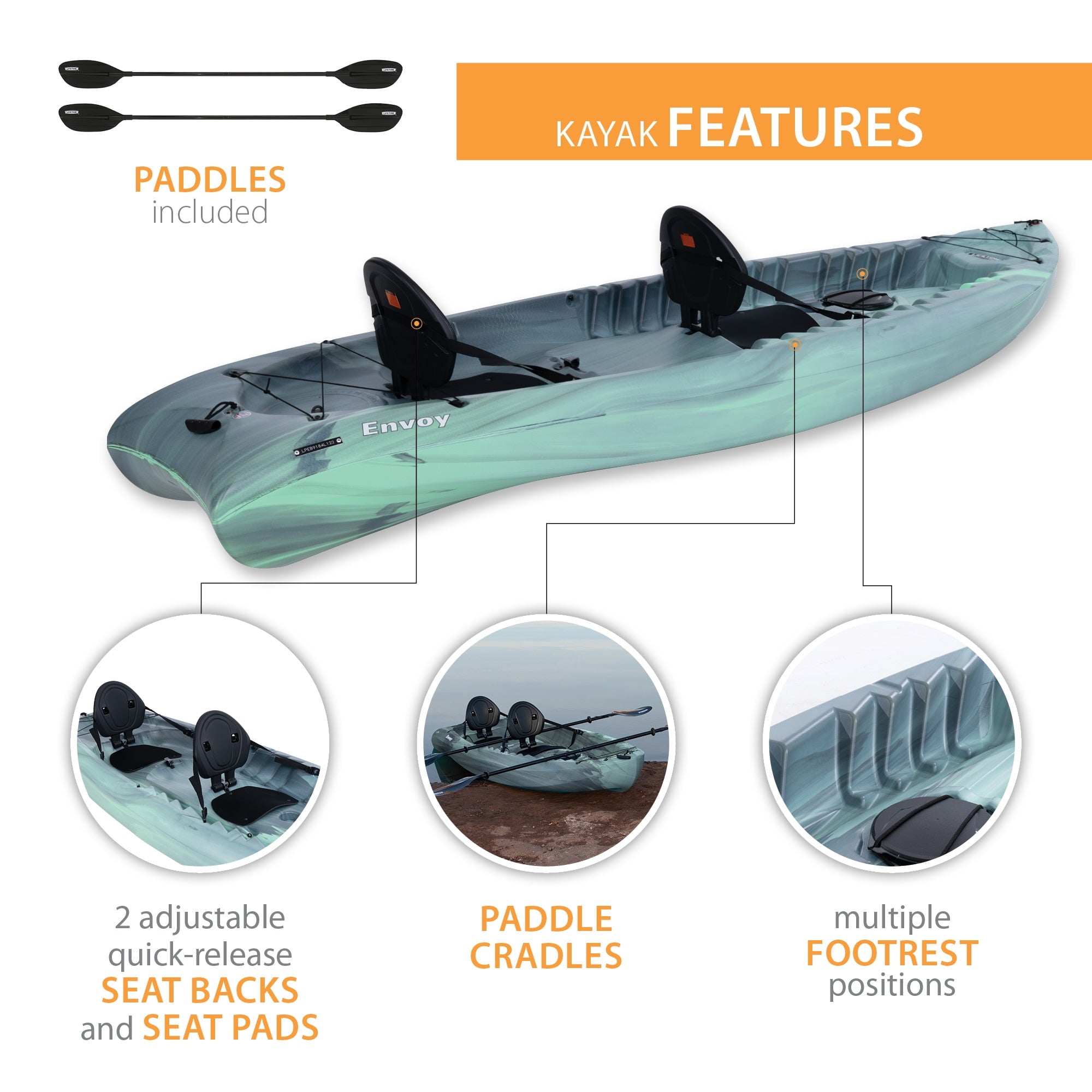Lifetime Envoy 10.5 ft Sit-On-Top Tandem Kayak with Paddles, Sky Fusion (91192)