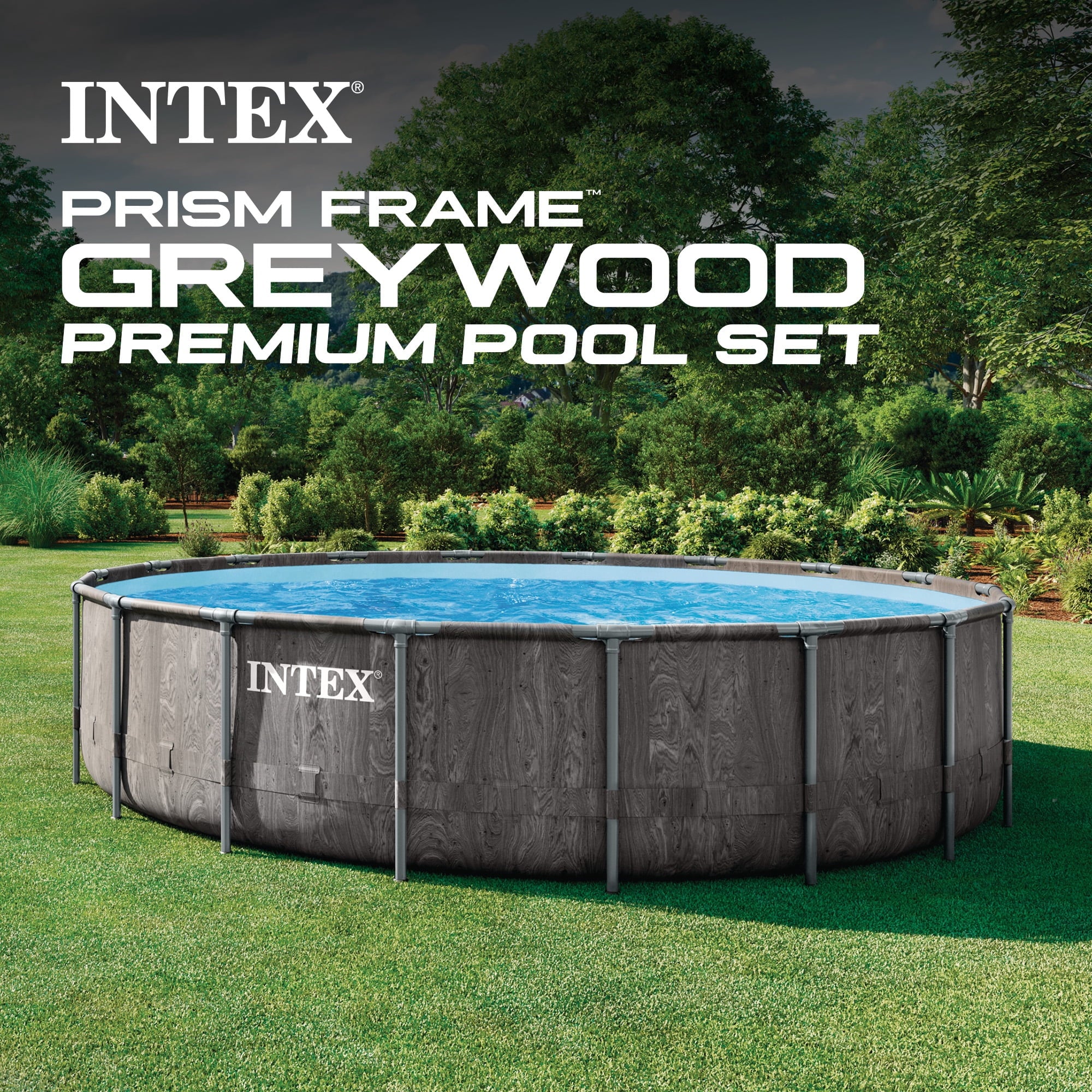 INTEX Round Prism Frame 15ft x 48in Above Ground Swimming Pool Set w/ Pump