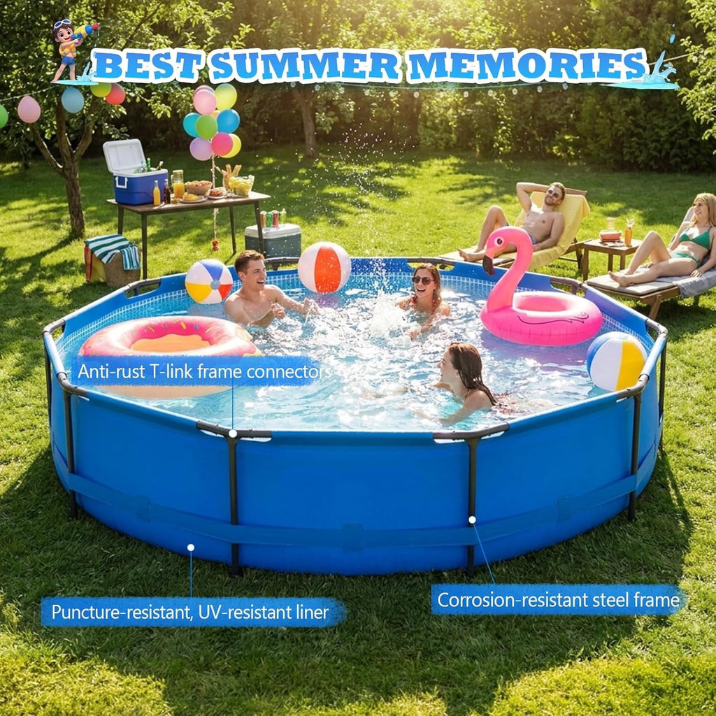 Zimtown 12ft x 30in Round Above Ground Pool, Blue Heavy-Duty Metal Frame Backyard Swimming Pool