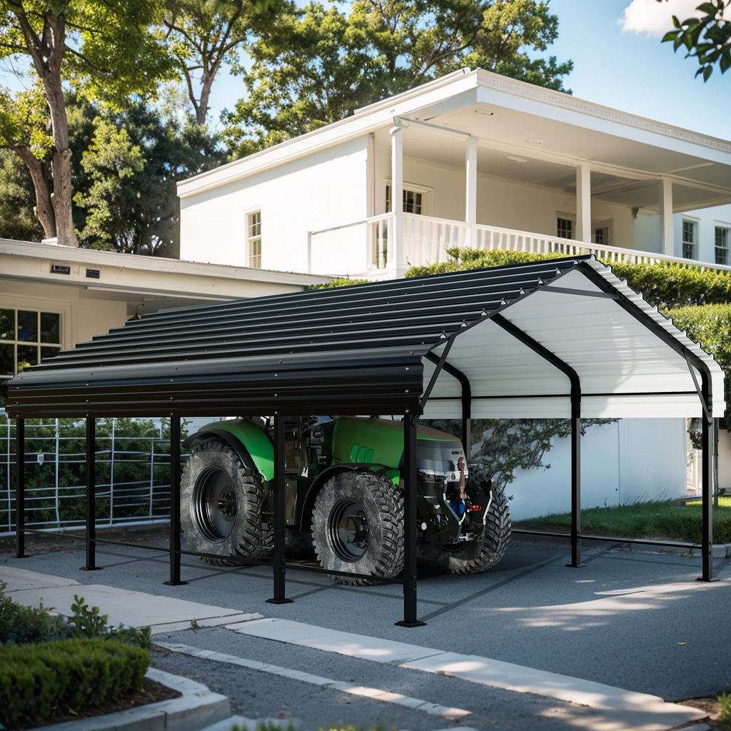 Walsunny 12X20 FT Carport, Outdoor Heavy Duty Carport Canopy with Galvanized Steel Roof, Metal Carport Extra Large Garage Car Storage Shelter, Gray