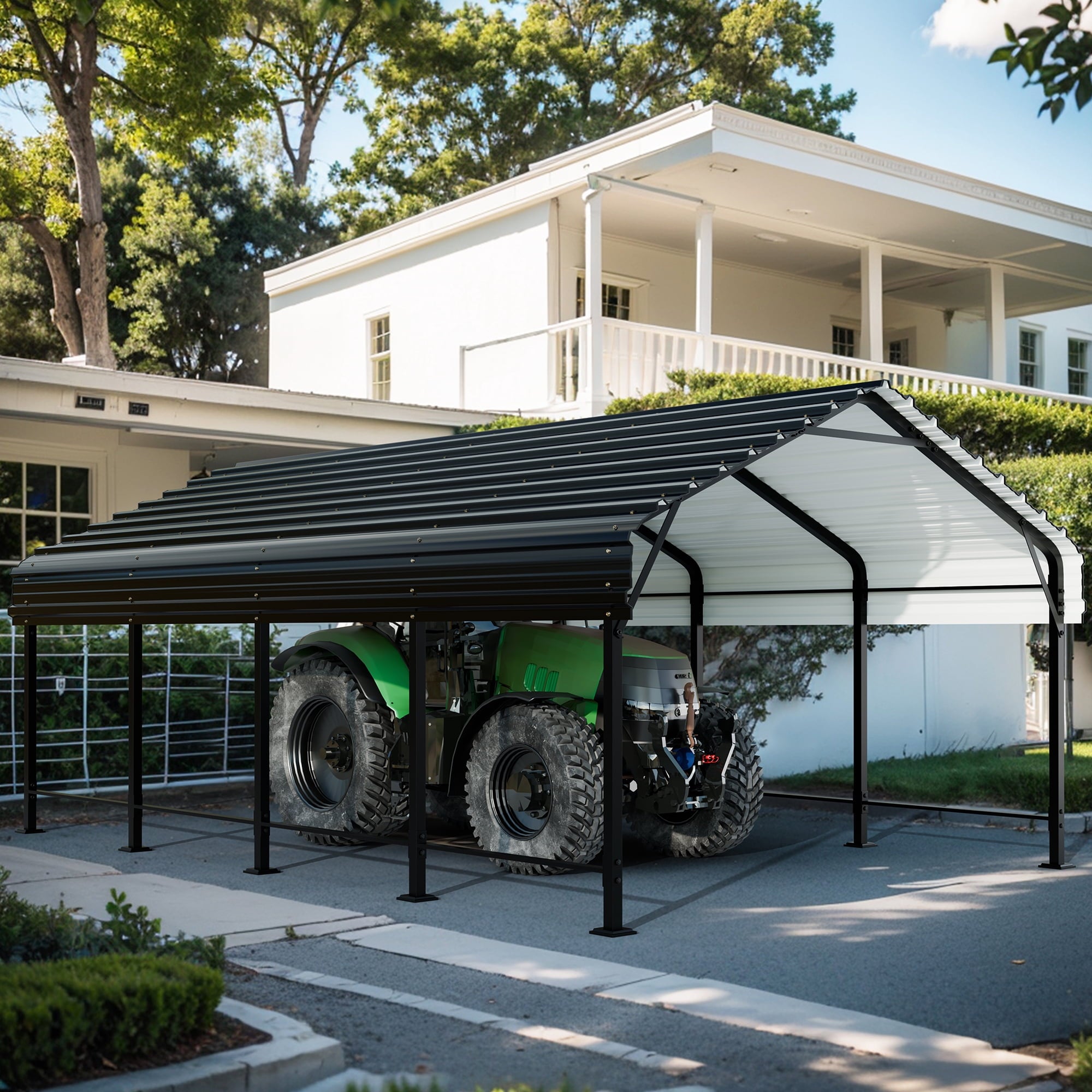 Walsunny 12X20 FT Carport, Outdoor Heavy Duty Carport Canopy with Galvanized Steel Roof, Metal Carport Extra Large Garage Car Storage Shelter, Gray