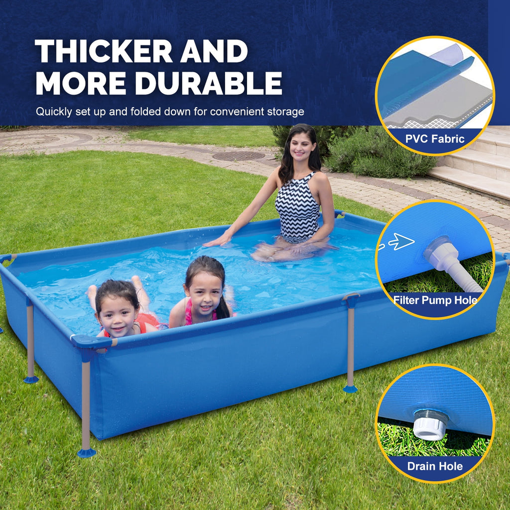 Honeydrill 6.2ft x 4.2ft x 16.5in Rectangular Metal Frame Above Ground Swimming Pool for Family, Blue