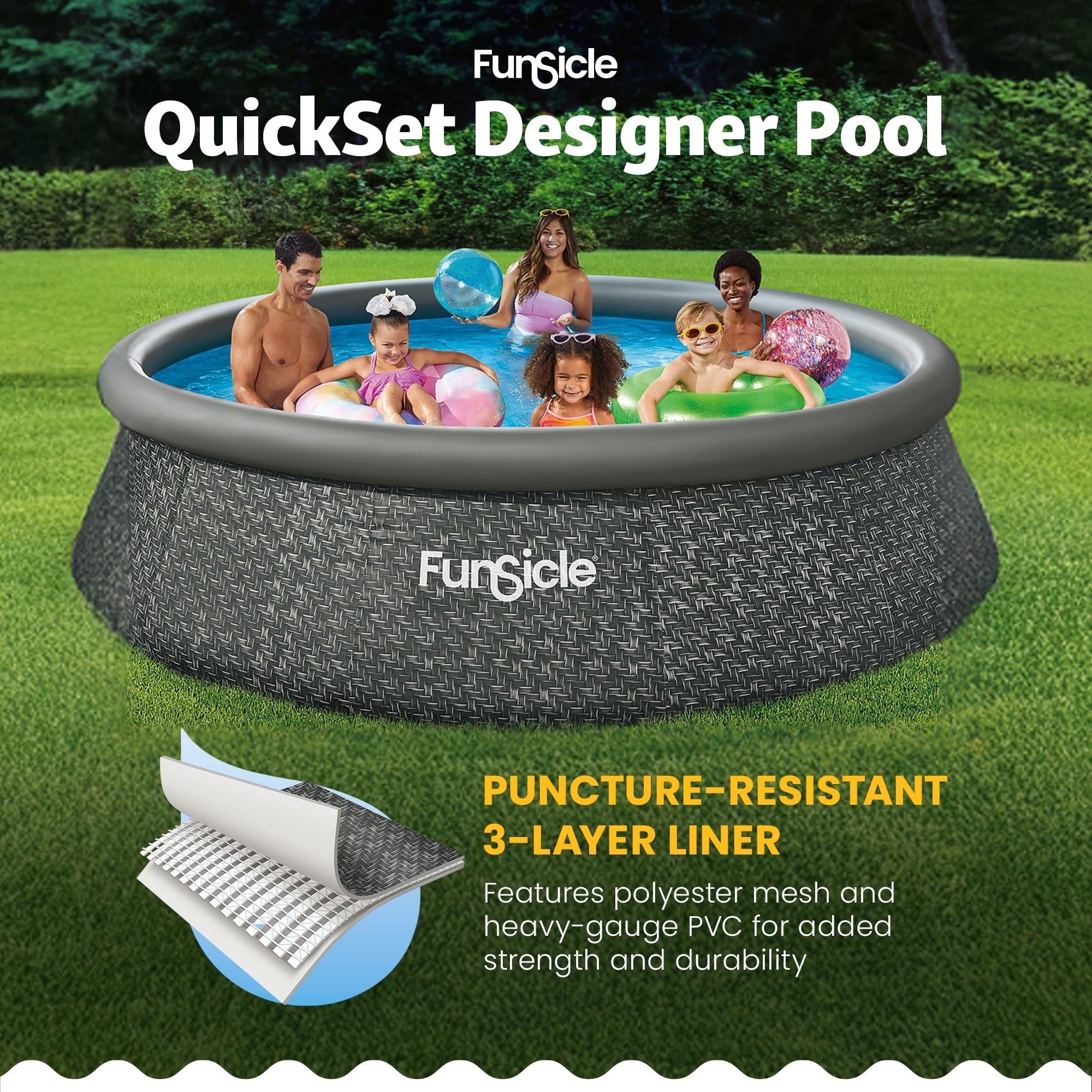 Funsicle Quickset 14’ x 36” Round Inflatable Top Ring Above Ground Swimming Pool Set