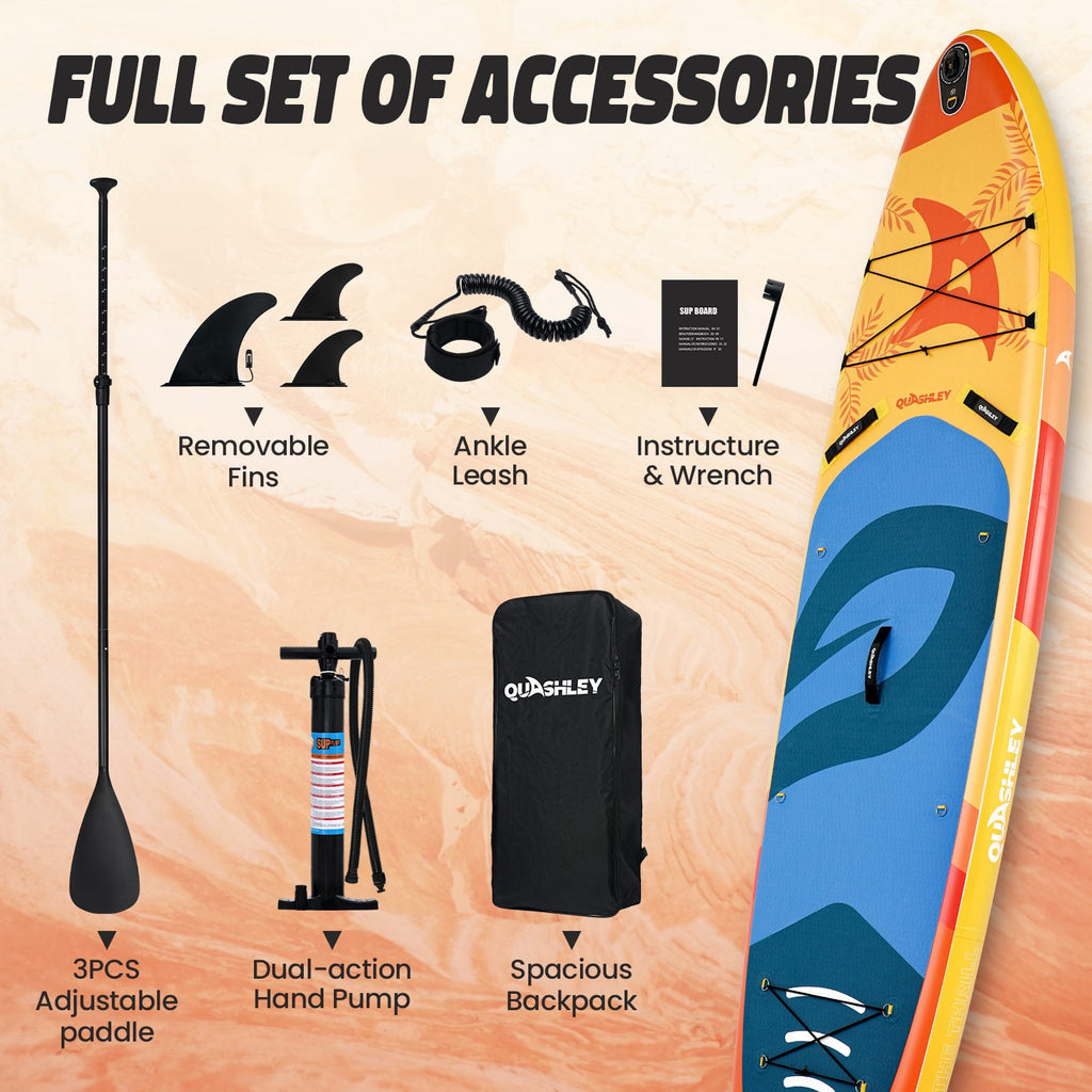 Quashley Inflatable Paddle Board 11' x 34 Wide All-Around SUP with Paddle, Pump, Backpack & Leash