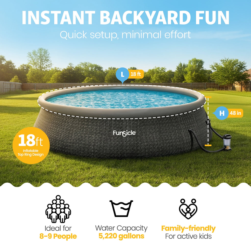 Funsicle Quickset 14’ x 36” Round Inflatable Top Ring Above Ground Swimming Pool Set