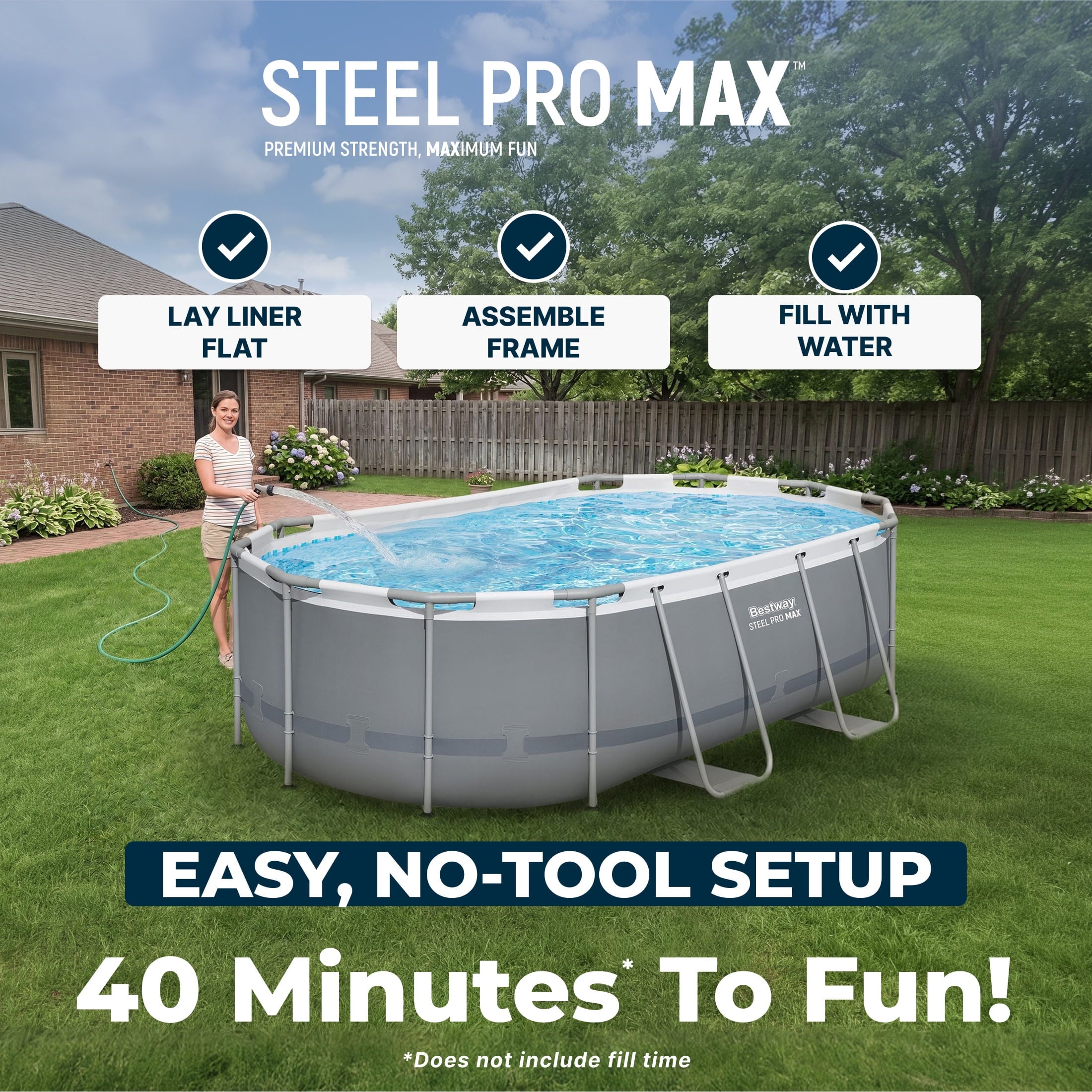 Bestway Steel Pro MAX 10 ft x 6 ft 7 In x 33 in, Oval Above Ground Pool Set, Outdoor Frame Swimming Pool