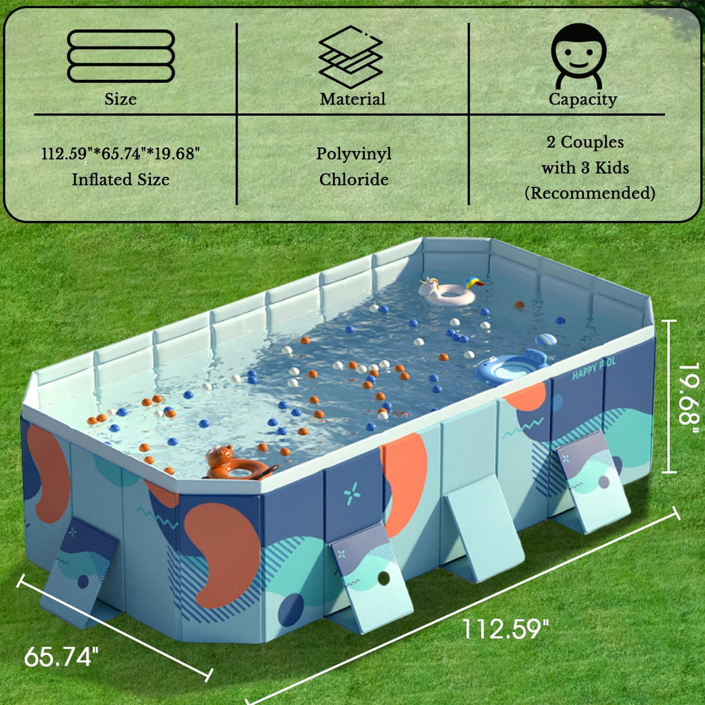Hurber Foldable Swimming Pool, Large Non-Inflatable Adults Kiddie Outdoor Pools, Blue, 113 x 66 x 20
