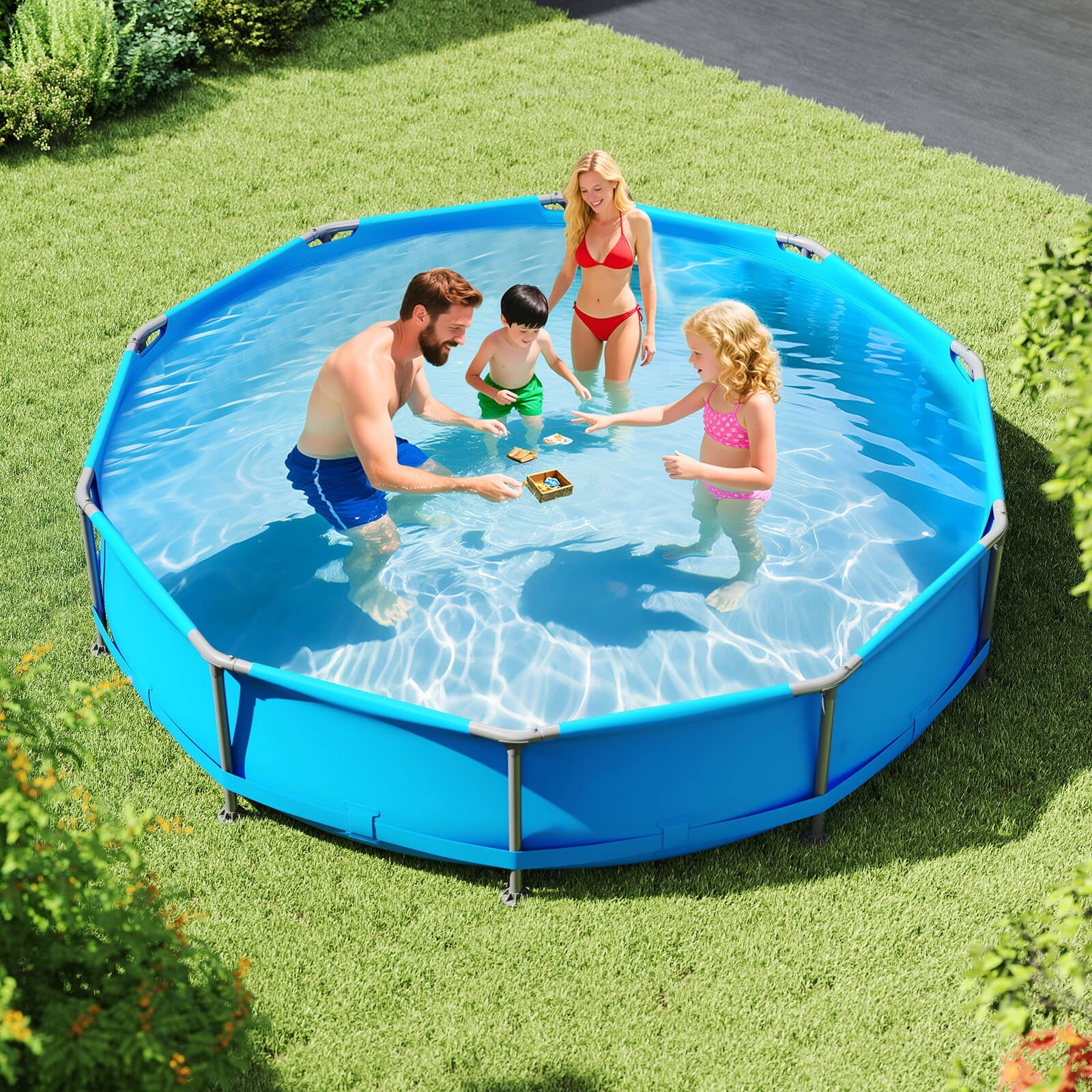 Costway 1617 Gal Outdoor Family Swimming Pool with Metal Frame Multi-layer PVC Fabric