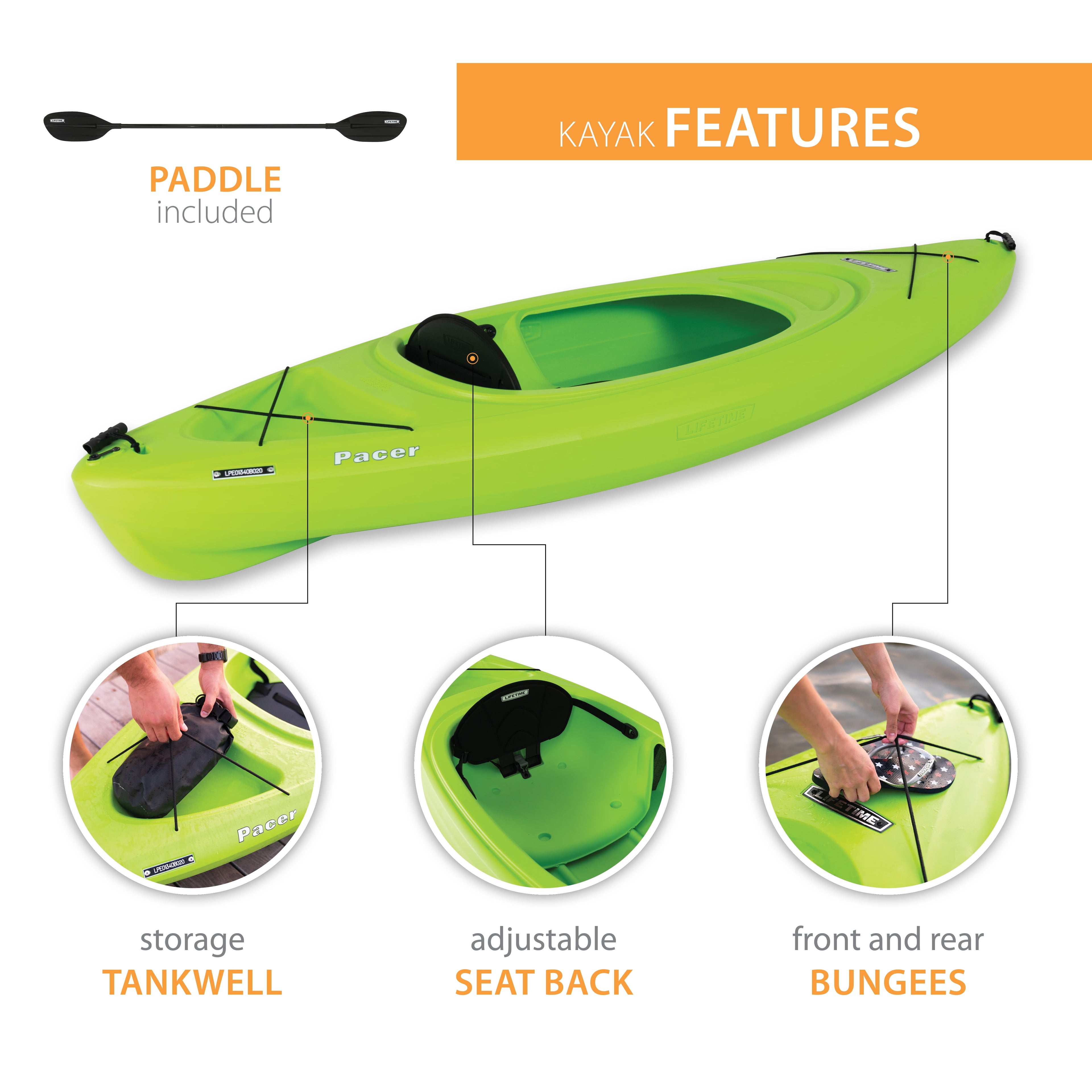 Lifetime Pacer 8 ft Sit-Inside Kayak with Paddle, Green (91032)