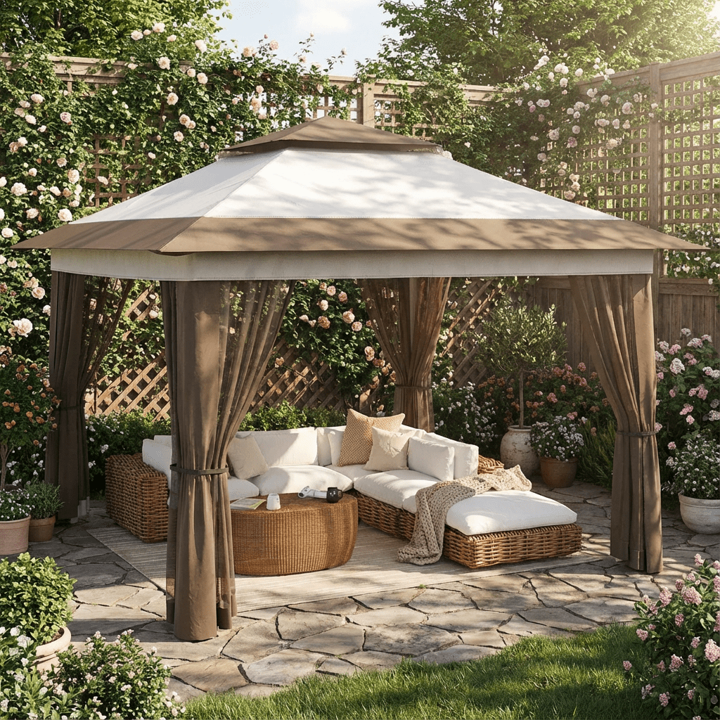 10x10 Pop-Up Canopy Tent with Removable Walls, 3 Height Adjustable Easy Set up Portable Gazebo, For Camping, White