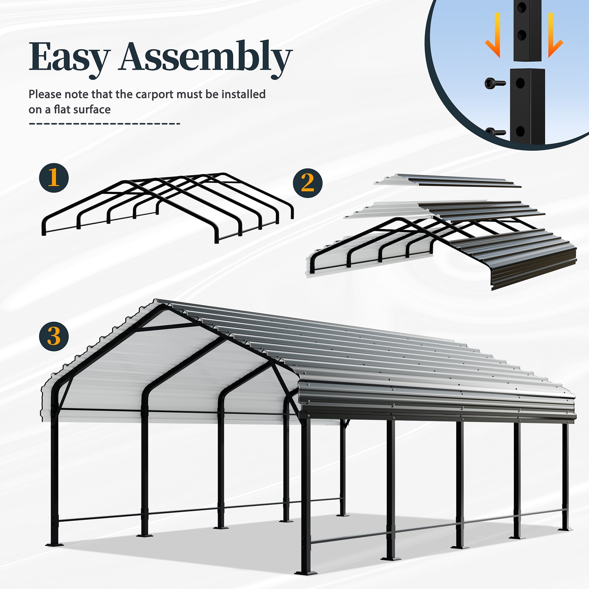 Walsunny 12X20 FT Carport, Outdoor Heavy Duty Carport Canopy with Galvanized Steel Roof, Metal Carport Extra Large Garage Car Storage Shelter, Gray