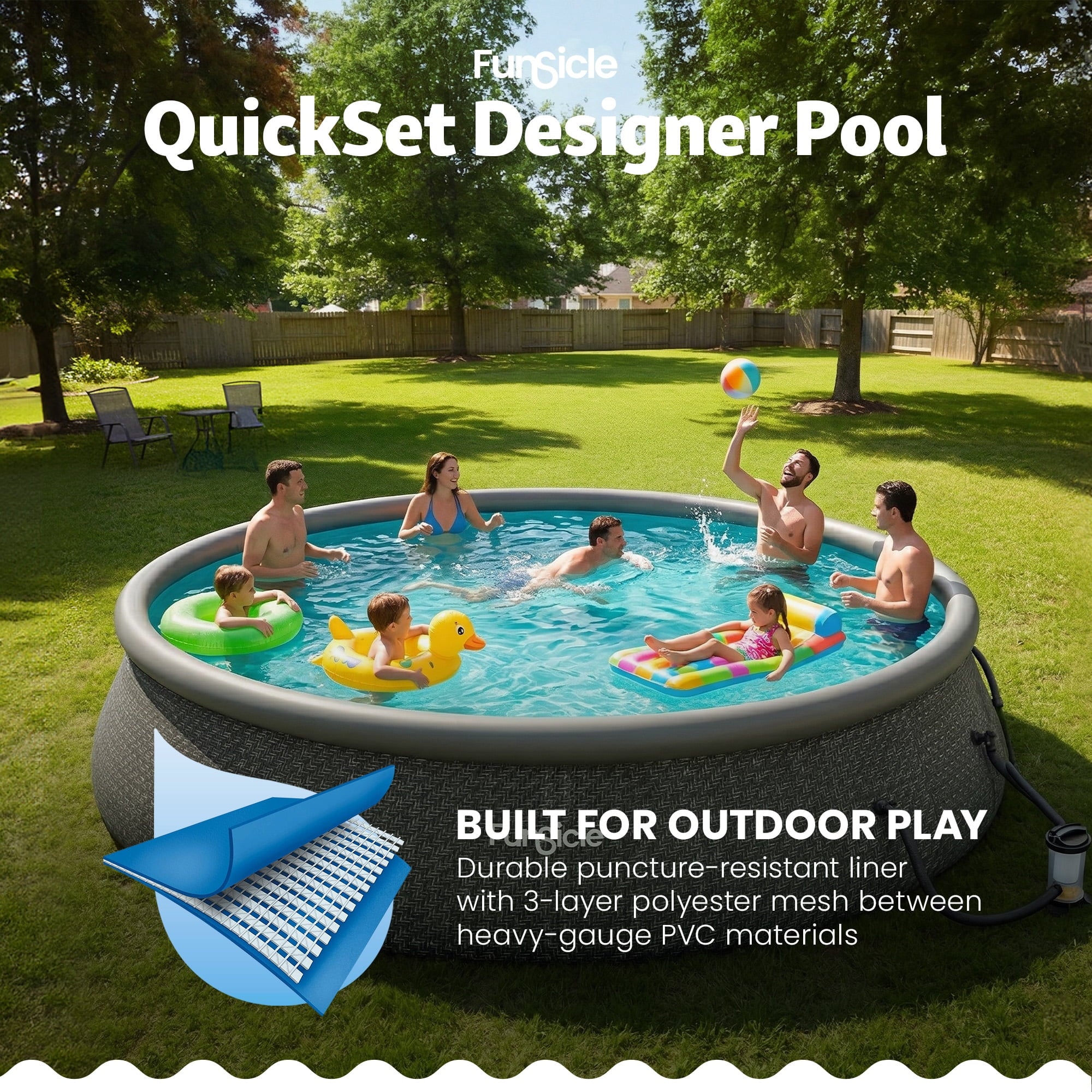 Funsicle Quickset 14’ x 36” Round Inflatable Top Ring Above Ground Swimming Pool Set