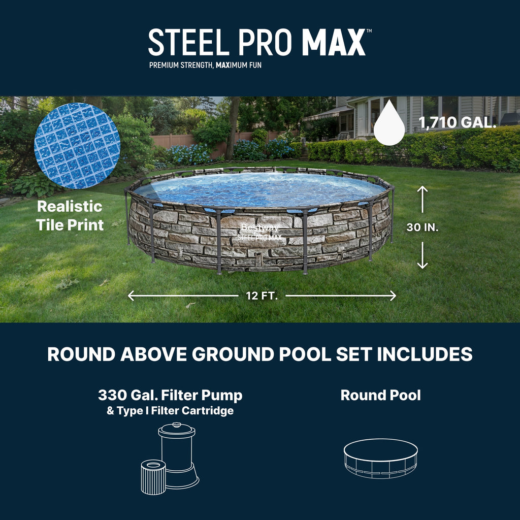 Bestway Steel Pro MAX 10'x30\ Metal Frame Above Ground Pool Set w/ Filter Pump & Cartridge