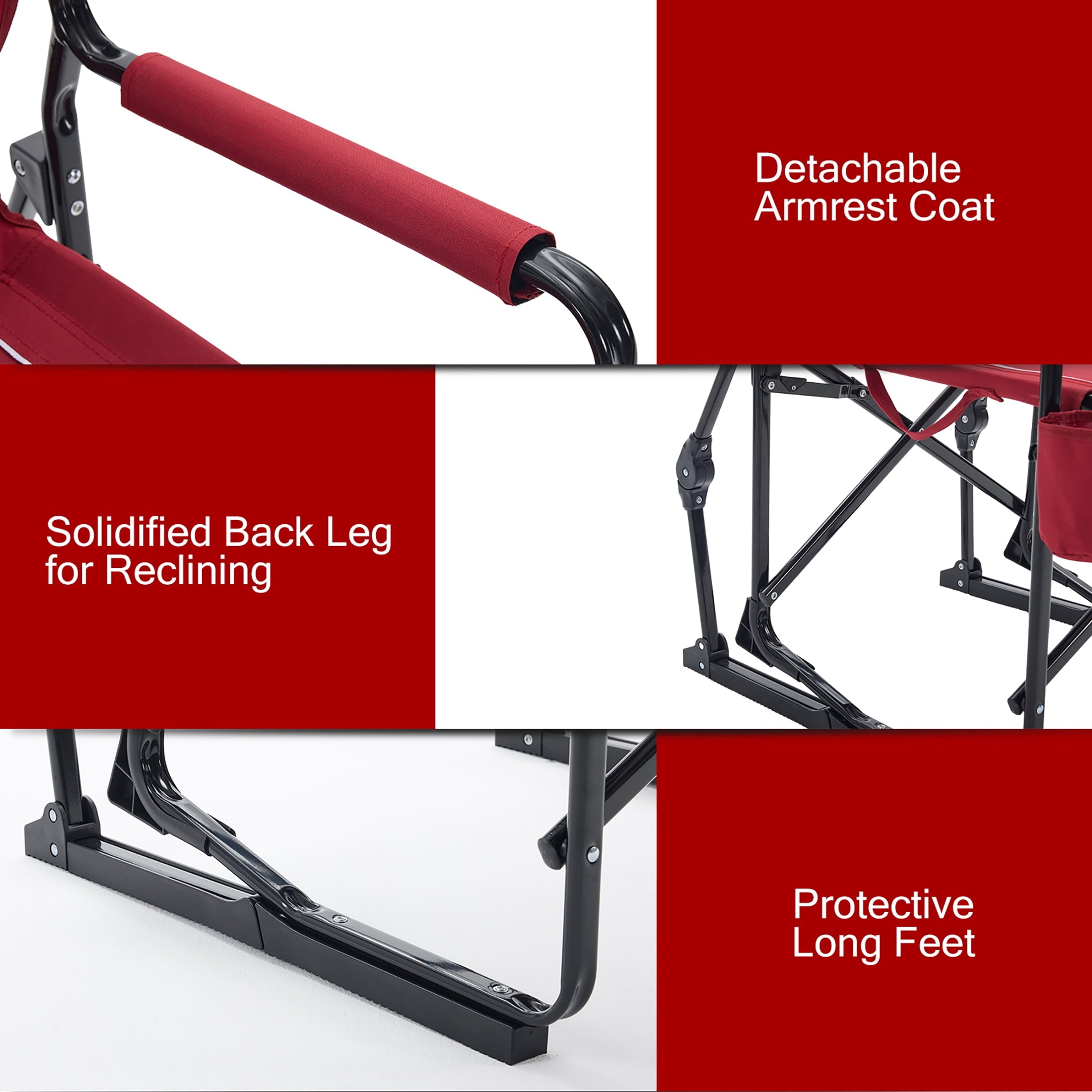 EDX Folding Camping Chair, Padded High Back, Adjustable Lumbar Support, Extra Wide for Adults, 500 lbs Steel Frame, Portable Outdoor,Black