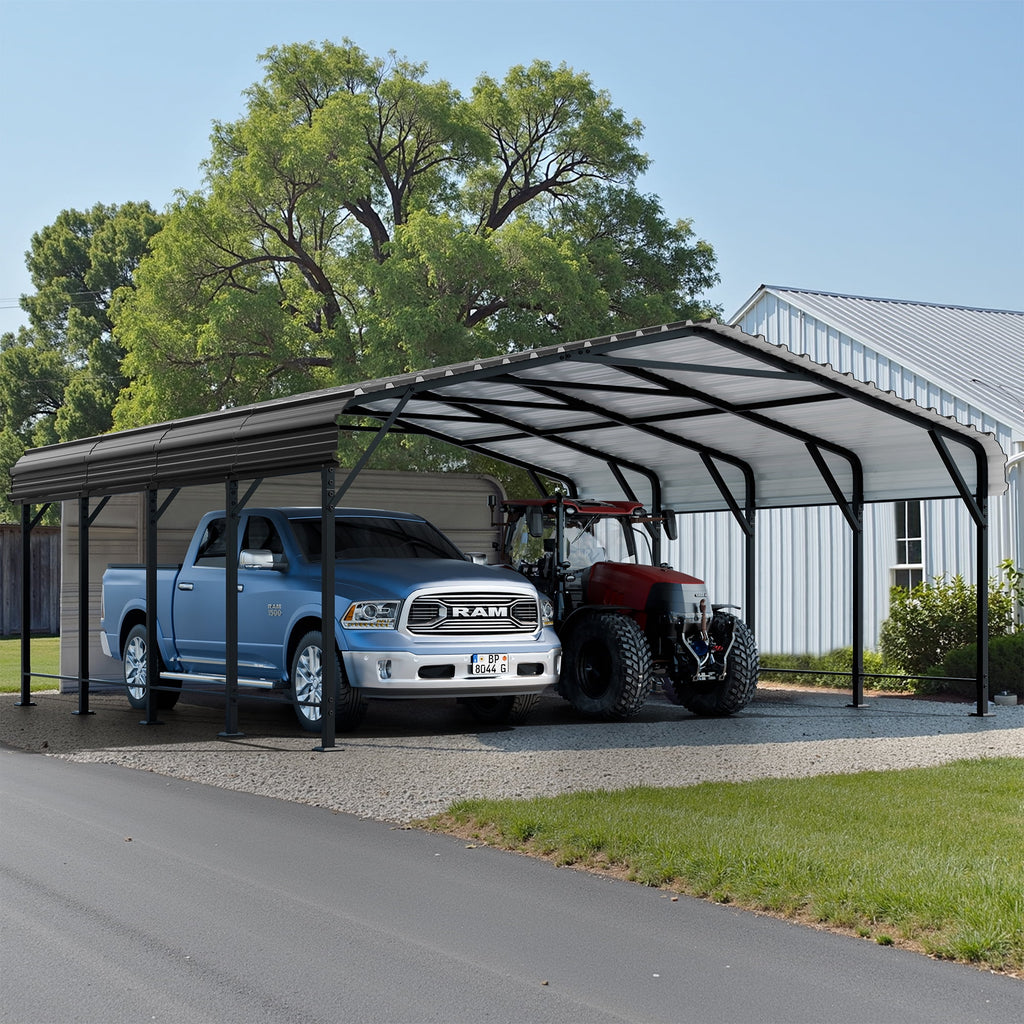 Walsunny 12X20 FT Carport, Outdoor Heavy Duty Carport Canopy with Galvanized Steel Roof, Metal Carport Extra Large Garage Car Storage Shelter, Gray