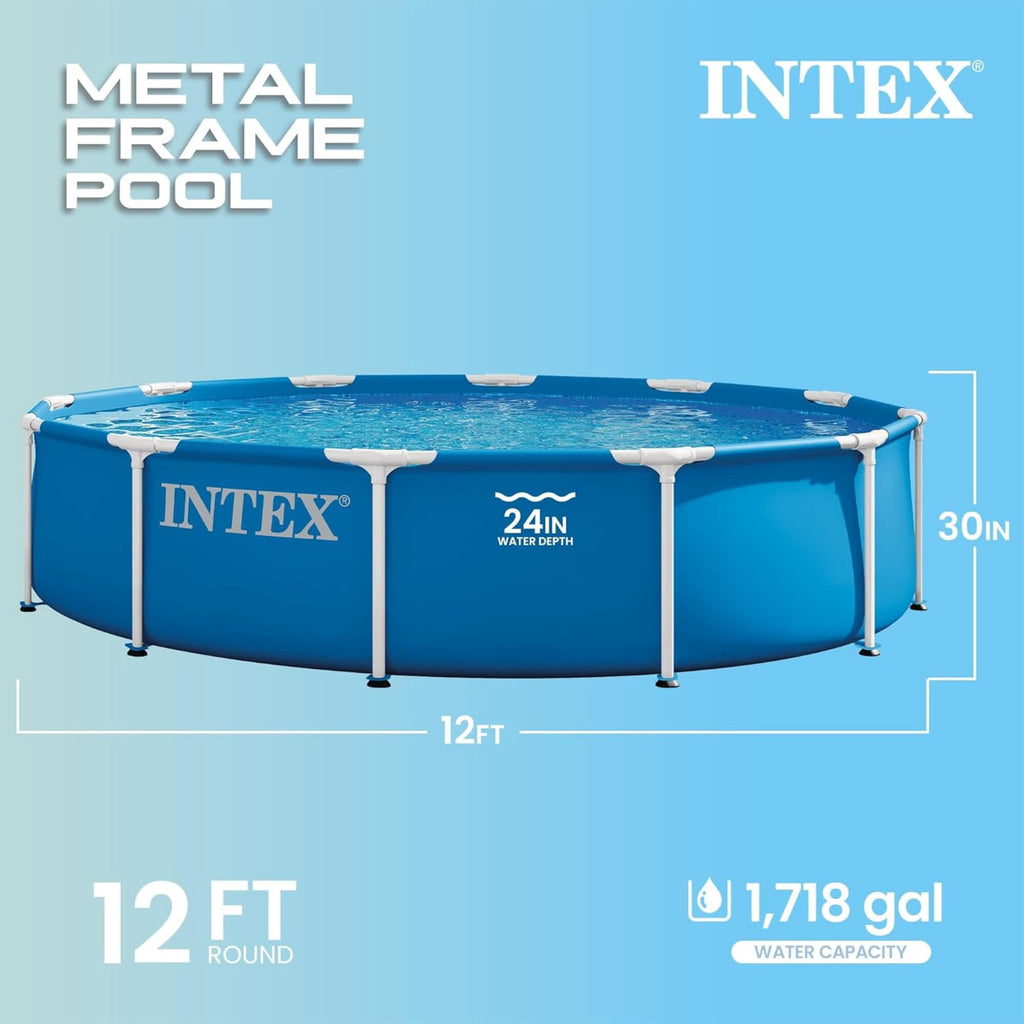 INTEX Metal Frame 12ft x 30in Above Ground Swimming Pool Set w/Filter Pump
