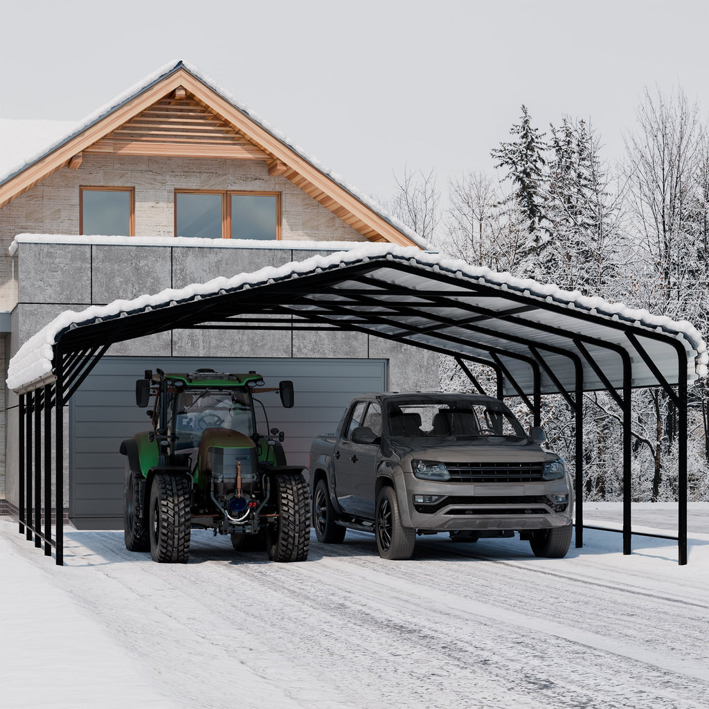 Walsunny 12X20 FT Carport, Outdoor Heavy Duty Carport Canopy with Galvanized Steel Roof, Metal Carport Extra Large Garage Car Storage Shelter, Gray