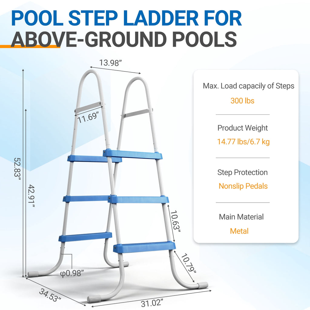 Ktaxon 52 4Step Steel Frame Above Ground Swimming Pool Ladder,Heavy Duty Double Sided Removable Pool Steps with Ladder Escape