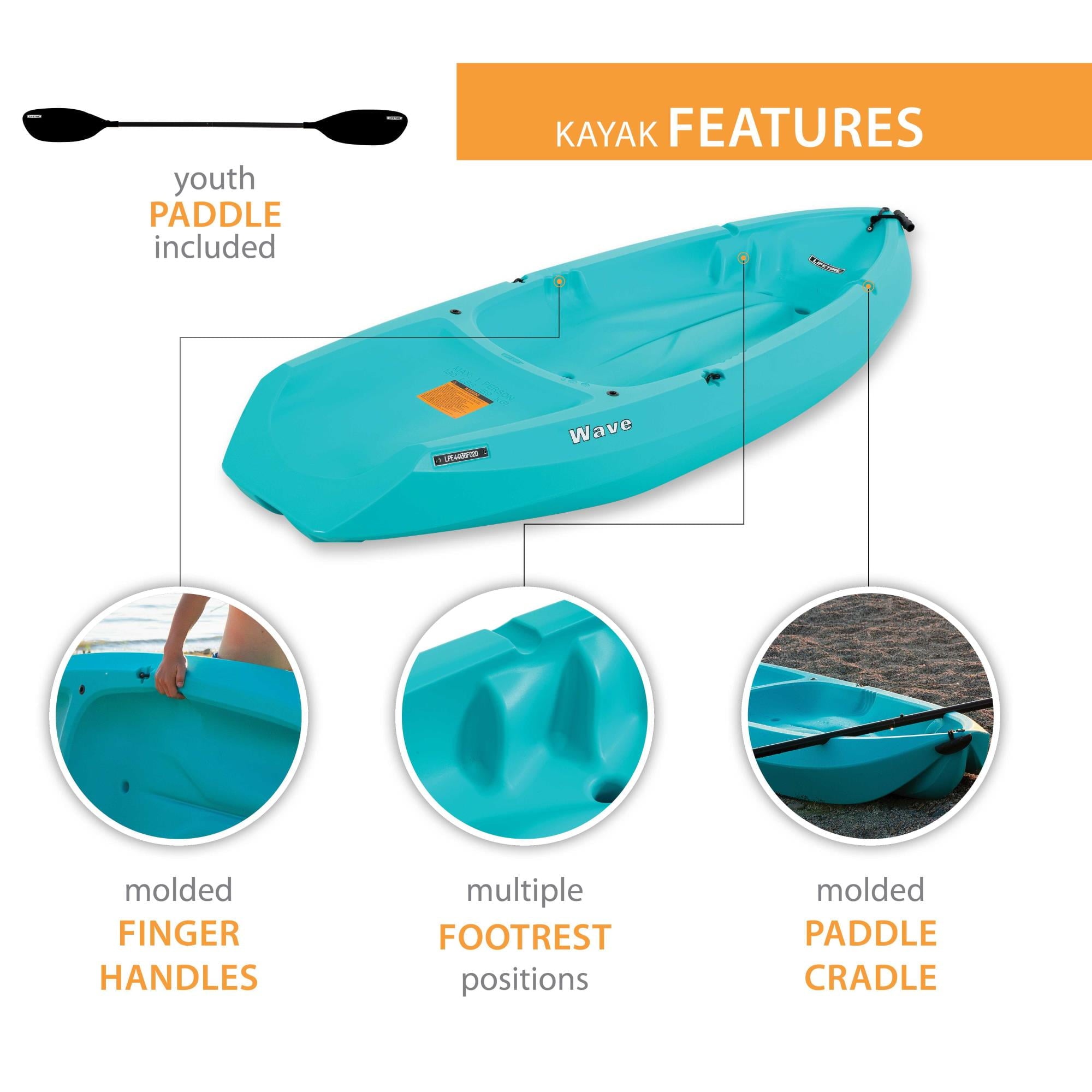 Lifetime Wave 6 ft Youth Sit-On-Top Kayak with Paddle, Fire Red (91401)